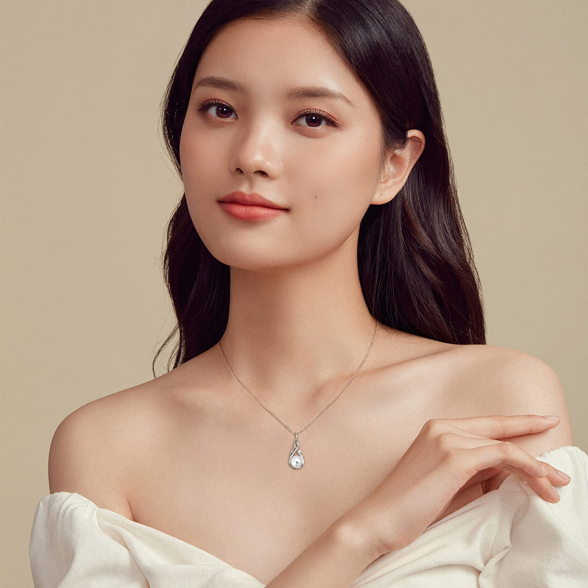 DENGGUANG Freshwater Pearl Pendant Necklace for Women, Infinity Single Pearl Necklace with Moissanite, 925 Sterling Silver Adjustable Chain, Mothers Day Gifts for Mom