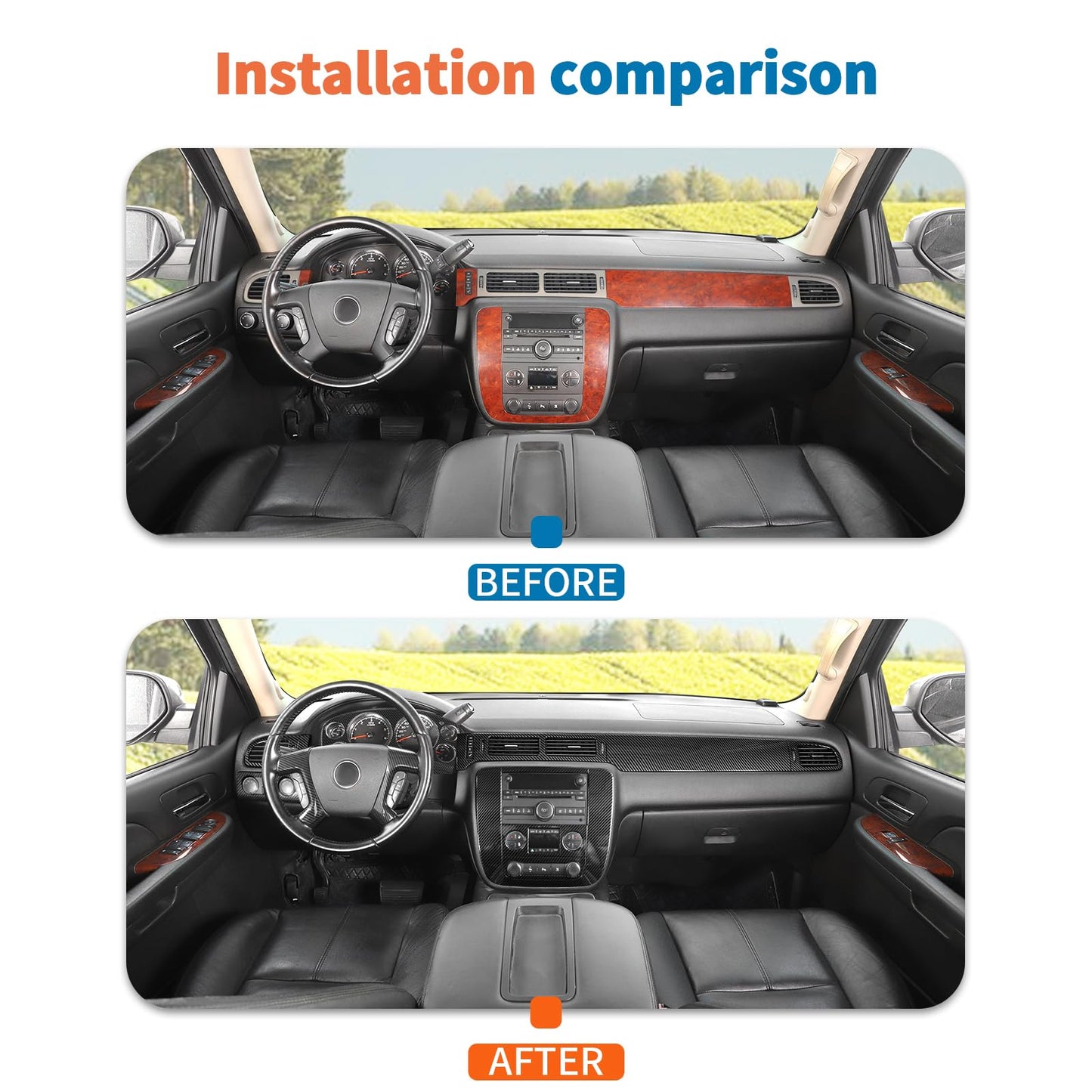 JeCar 9pcs Carbon Fiber Interior Trim Accessories for 2007-2013 Chevy GMC Sierra & GMC Yukon & Tahoe & Suburban & Avalanche - Dash Cover Interior Upgrade Kit