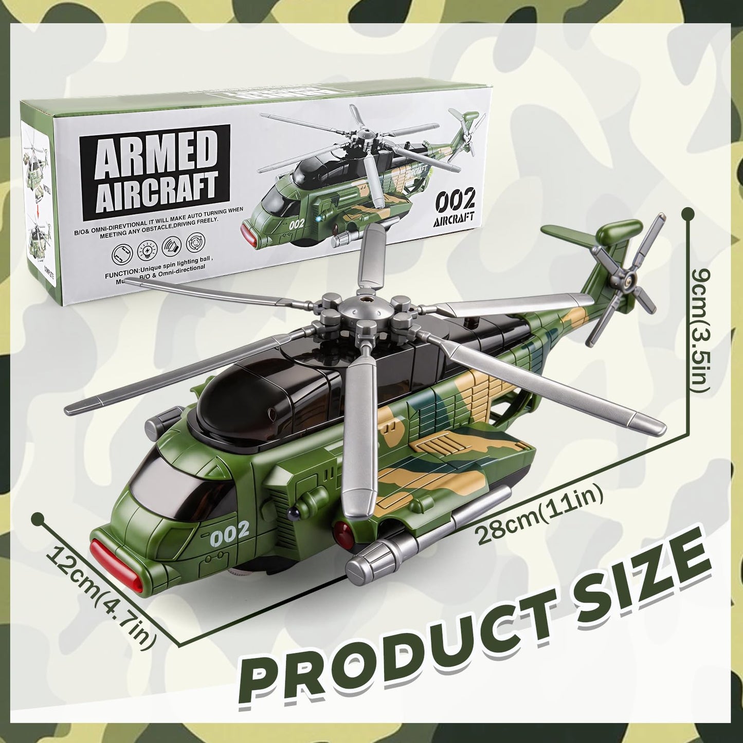 victob Helicopter Military Toy - Airplane with Lights and Music, Bump and Go Airplane Toys for Toddlers Boys Girls 3 4 5 6 7 8 Years Old, Easter Birthday Gift Toy for Kids