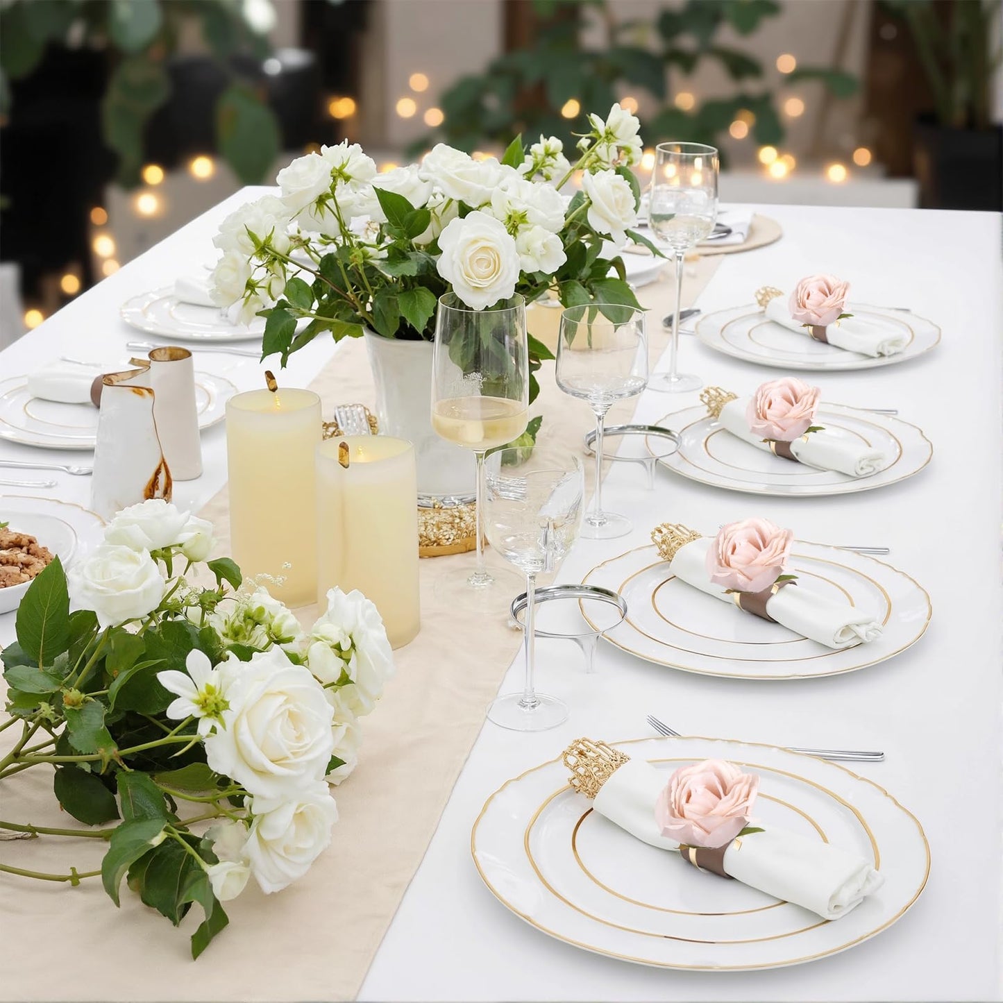 6 PCS Light Khaki Rose Napkin Rings for Wedding Anniversary, Artificial Rose Flower Napkin Rings with Gold Metal Holder Design for Valentine's Day Table Setting Party Supplies(Light Khaki Rose)