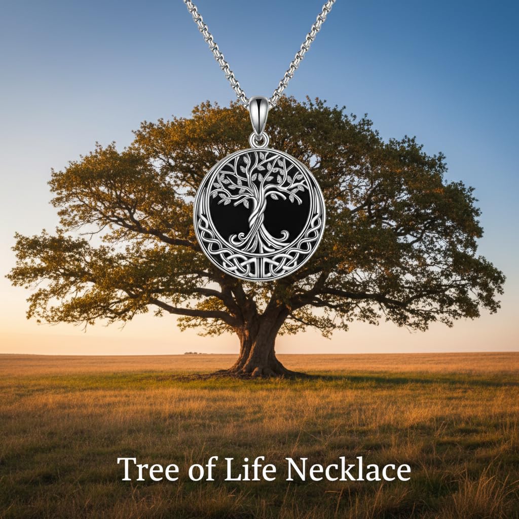 ONEFINITY Tree of Life Necklace for Women Black Onyx Tree of Life Pendant Celtic Knot Jewelry Gifts for Men