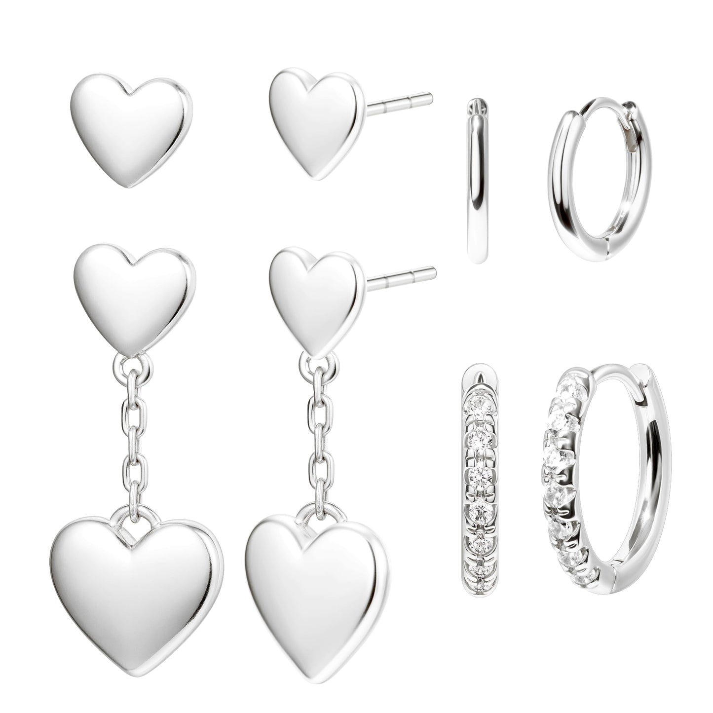 Best Valentine Gifts Heart Earring Sets for Women, S925 Sterling Silver Heart Dangle Stud Hoop Earring Set for Multiple Piercing, Valentines Day Earrings, Valentine Jewelry Gifts for Wife Mom Girlfriend Friend
