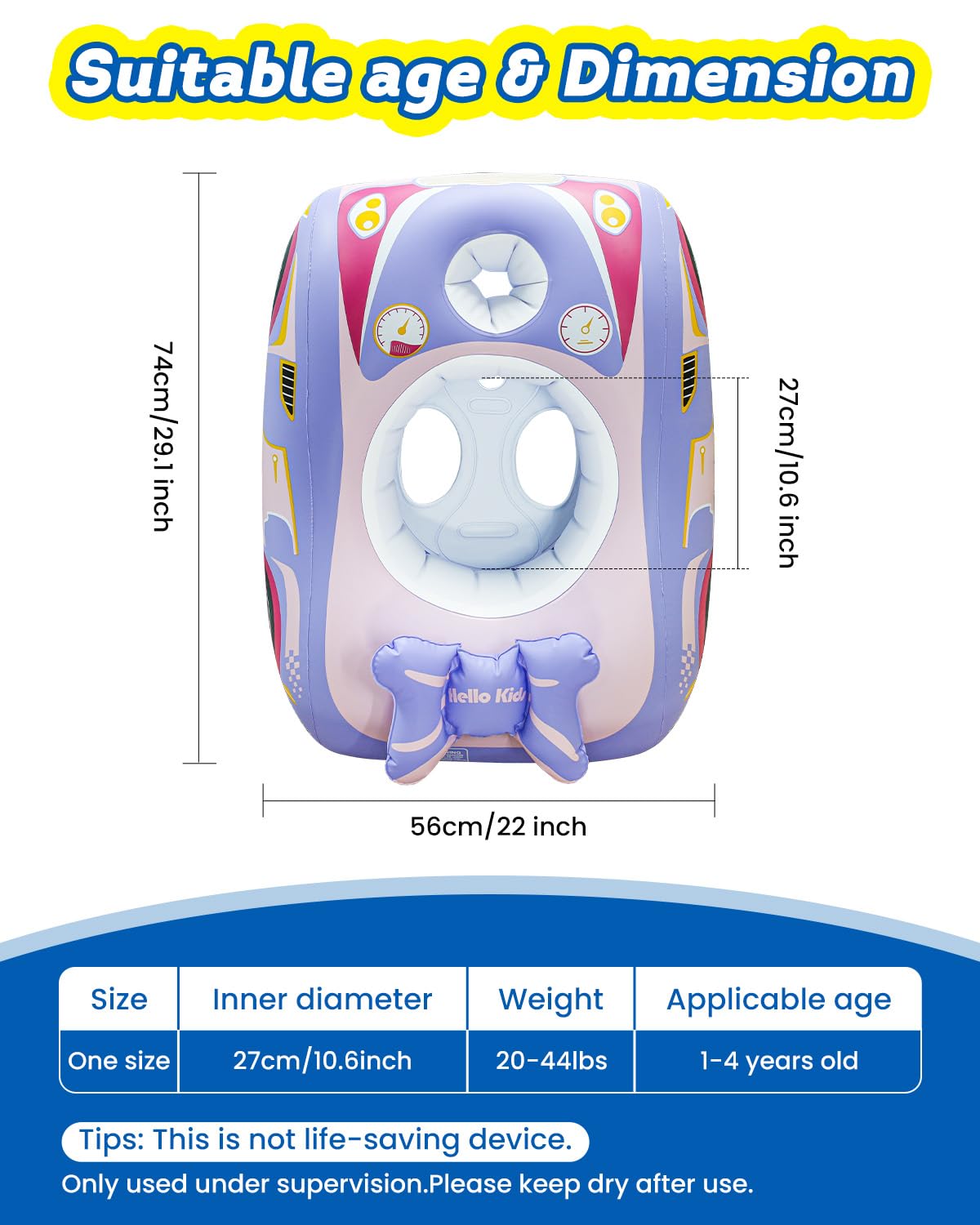 Automatic Water Gun with Baby Pool Float, Inflatable Car Toddler Pool Swimming Float, Pool Toys for 3+ Years Old Girls Boys Kids Purple-1pack