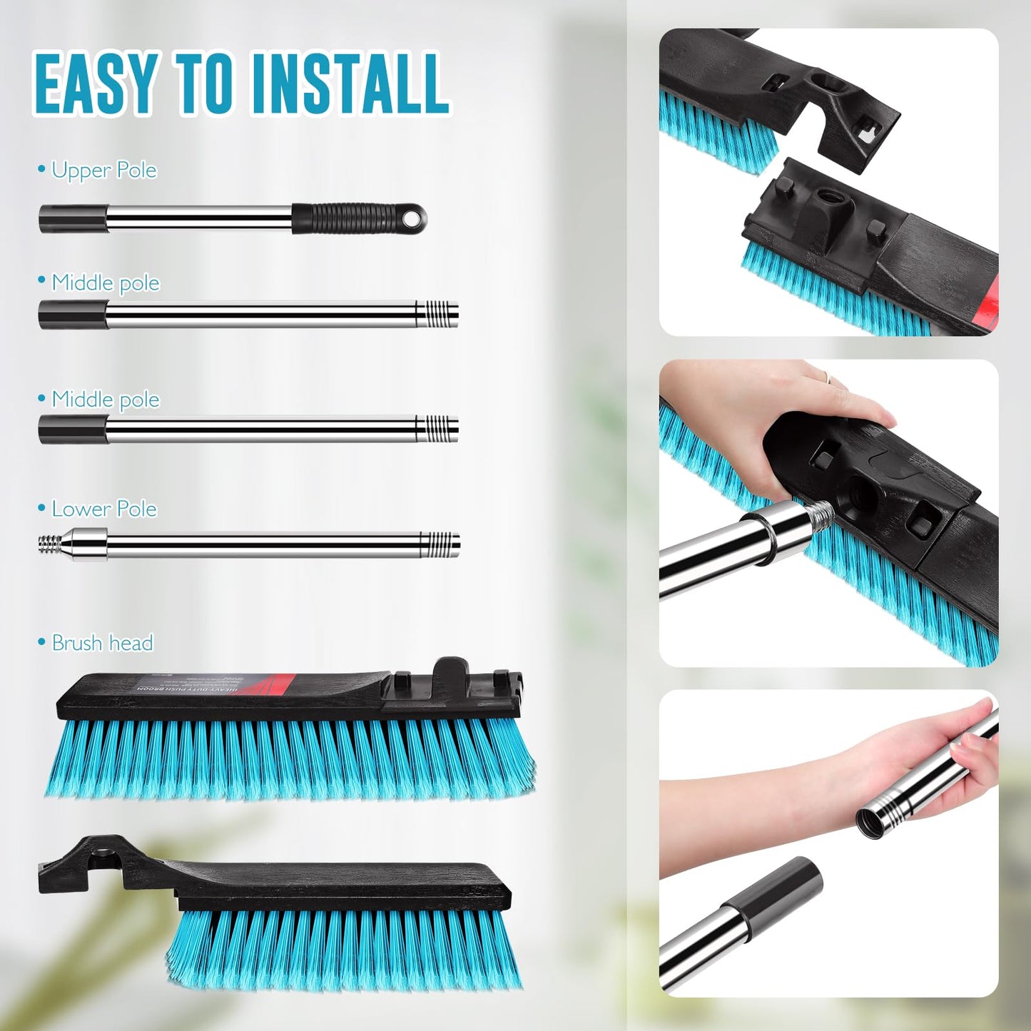 24" Push Broom Outdoor Heavy Duty, Commercial Push Broom for Cleaning with 55" Long Handle and Stiff Bristles, Large Shop Broom for Driveway Garage Yard Patio Warehouse Concrete Floor Cleaning