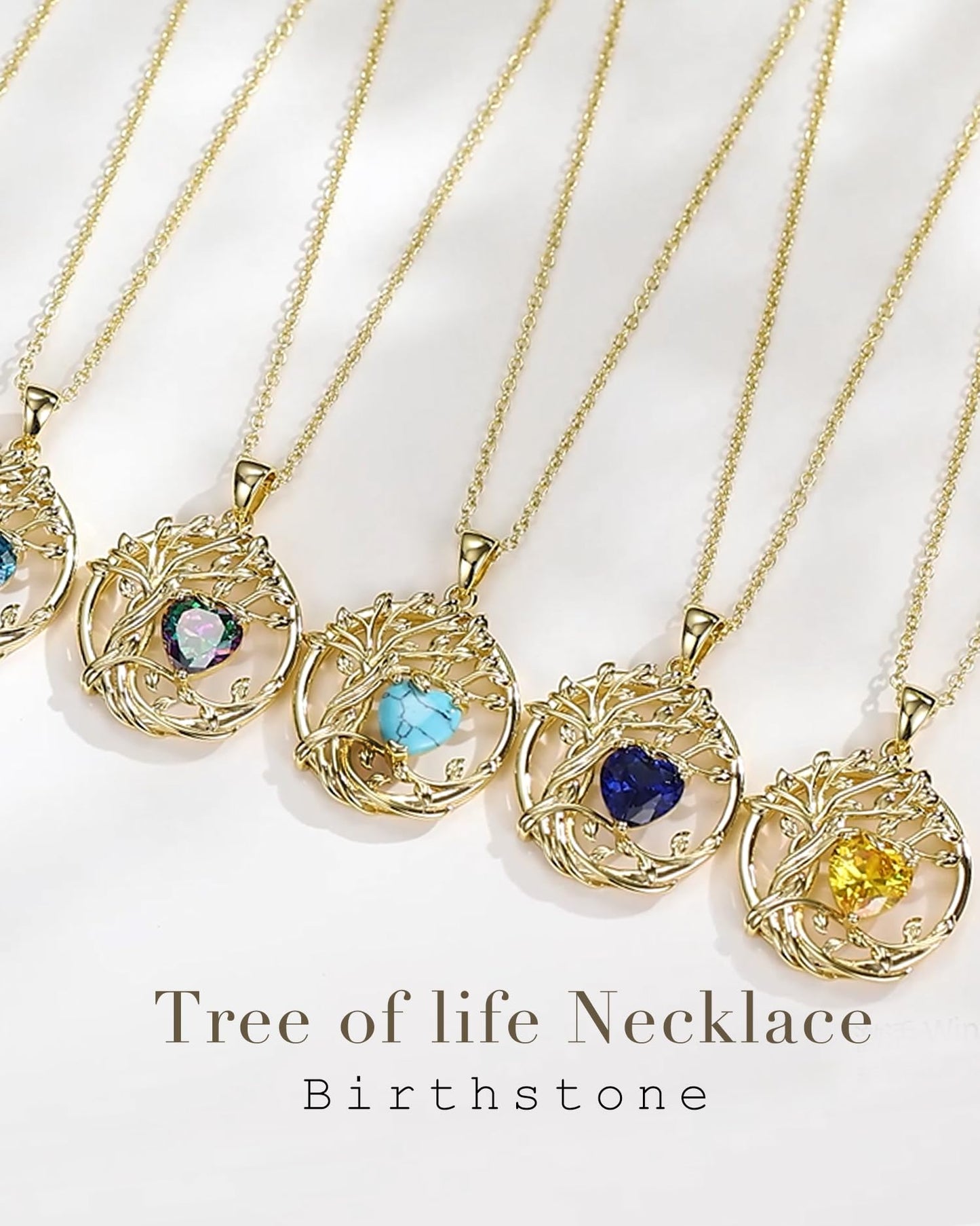 FANCIME Tree of life December Birthstone Necklace for Women Sterling Silver Yellow Gold Plated Created Turquoise Pendant November Birthday Jewelry Mothers Day Gifts for Wife Mom Her