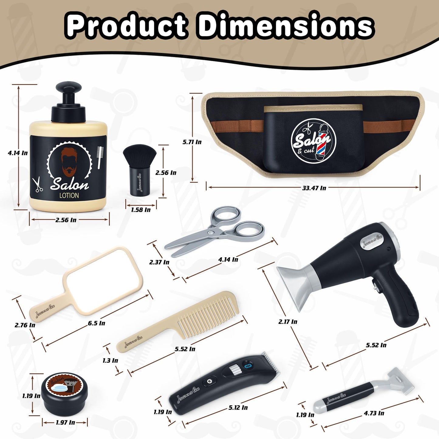 Kids Barber Shop Toy Set with Tool Belt, Realistic Haircut Kit for Boys 3+ with Light & Sound Dryer, Pretend Play Shaving Kit with Storage Box, Professional Stylist Role Play Gift, 10+ Pcs