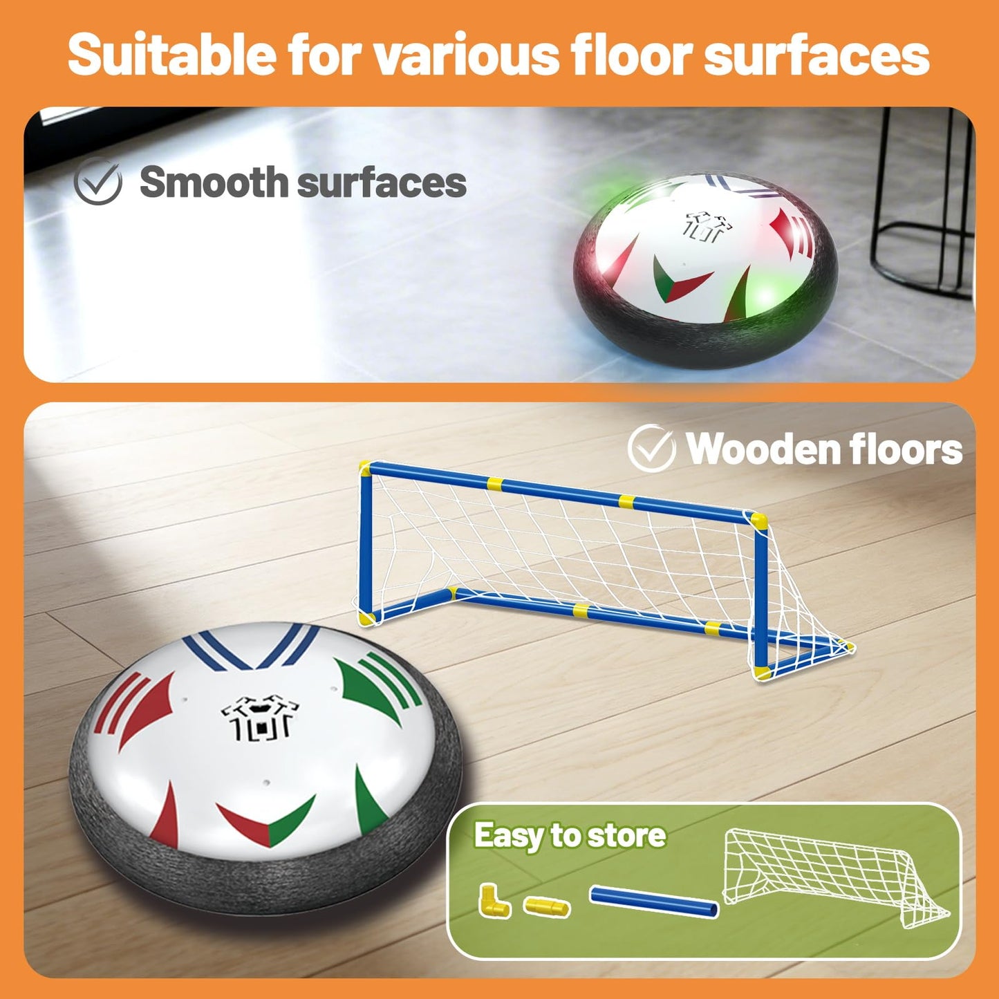 BIGSENYAO Hover Soccer Ball Toys with Rechargeable Batteries & Two Football Goal Sets, Kids Air Floating Soccer Toy with Foam Bumper & LED Lights, Birthday, Cool Indoor Games for Boy & Girl
