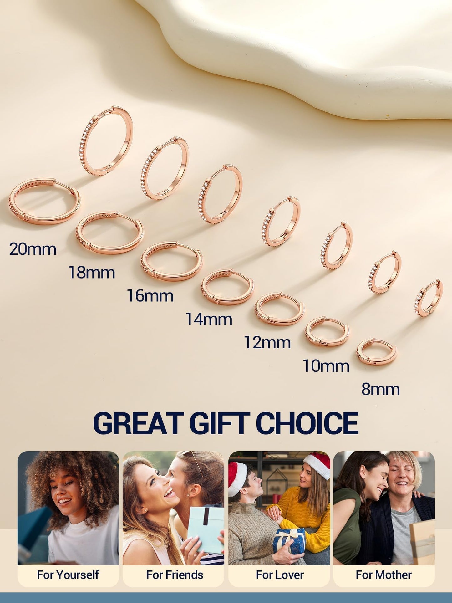 Rose Gold Hoop Earrings For Women Cubic Hoops Earring Hypoallergenic 8mm Tiny Huggie Jewelry Non Tarnish Cartilage Piercing Waterproof Ear Earings