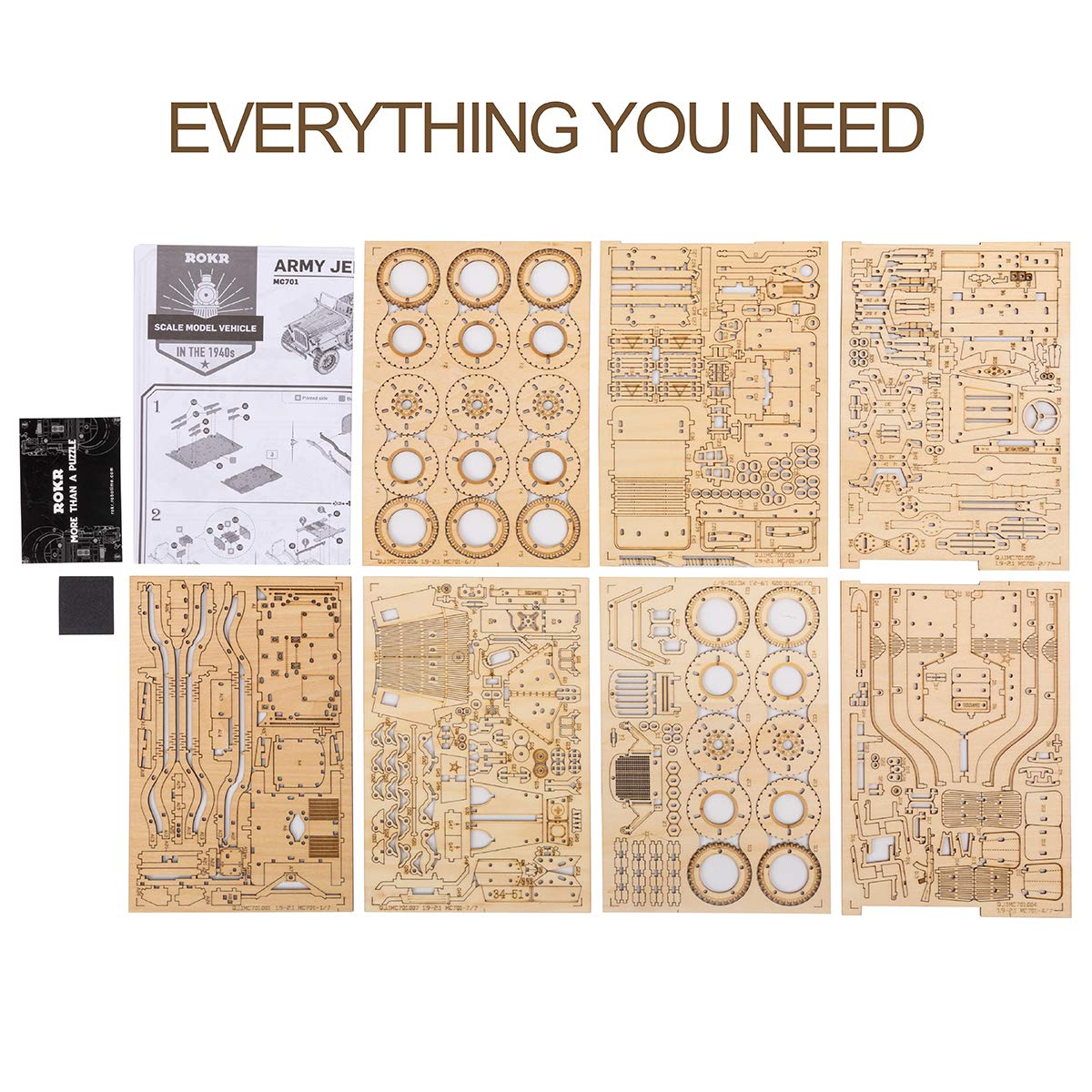 ROKR 3D Wooden Puzzle for Adults-Mechanical Car Model Kits-Brain Teaser Puzzles-Vehicle Building Kits-Unique Gift for Adults,Teens on Birthday/Christmas Day(1:18 Scale)(MC701-Army Field Car)