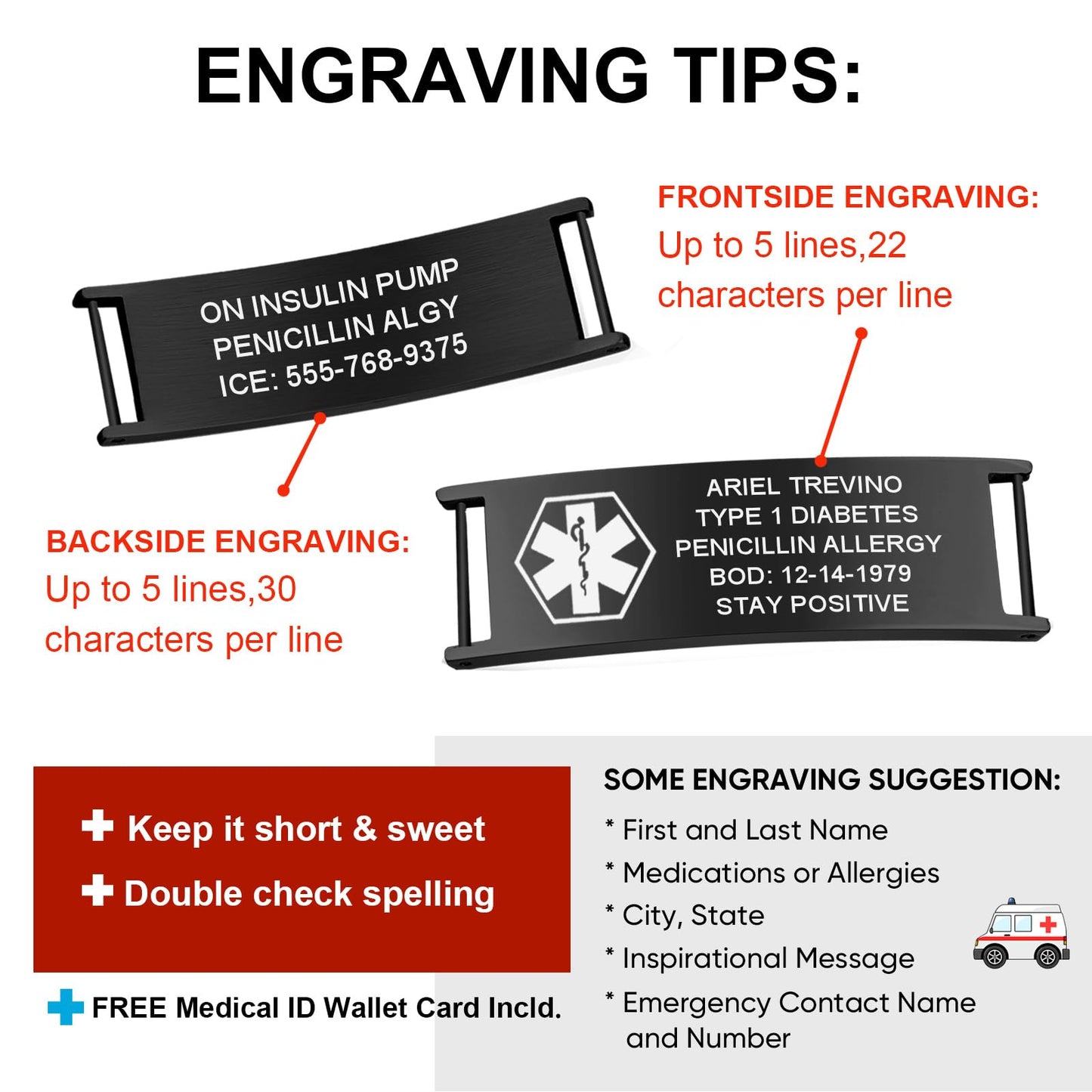 Medical ID Bracelet for Men : Free Engraving Stainless Steel Masculine Elaborate Medical Alert Wristband Personalized Medic ID Bracelet Jewelry 2-Tone Black Blue