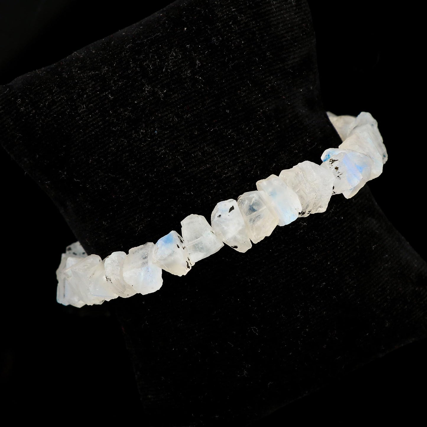 CRYSTALIS Natural Raw Rainbow Moonstone Adjustable Bracelet, High Grade Rough Gemstones, Chakra, Healing Crystals, Gift Giving Jewelry, 925 Sterling Silver Womens Bracelet 8 inch