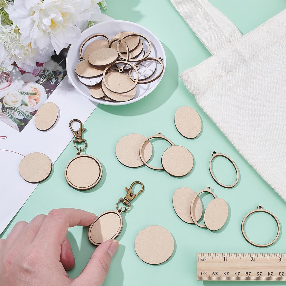 FREEBLOSS 12 Pcs Mini Wooden Embroidery Hoop Keychain Wooden Small Embroidery Hoops with Keychain DIY Wood Hoops for Embroidery Earring Hooks Keychain Jewelry Making Supplies