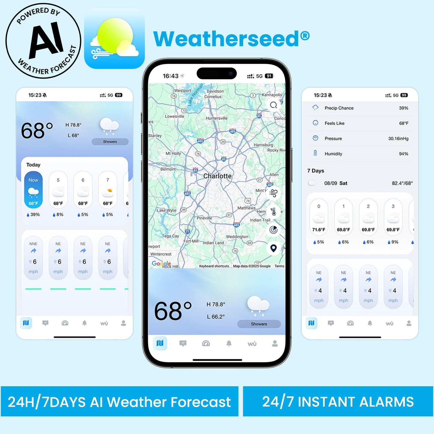 Sainlogic Smart WiFi Weather Stations Wireless Indoor Outdoor SA6 Plus,24/7 AI Weather Forecast by Weatherseedยฎ,APP Alert,Weather Station with Rain Gauge and Wind Speed,2-Year Data Storage๏ผOnly 2.4G๏ผ