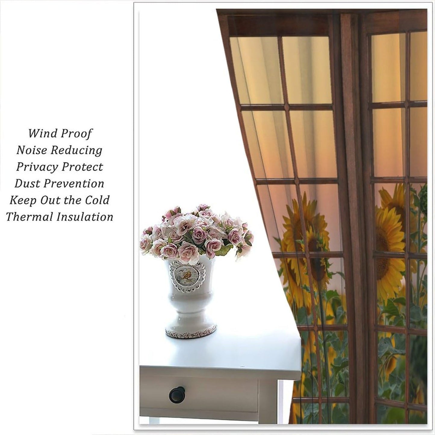 FAOTELY Beautiful Sunflower Landscape Curtains Rustic Vintage Sunflower Sunsets Sunrises Scenery Blackout Window Drapes for Bedroom Living Room Kitchen Cafe (W26xL84 Inch) x2 Panels