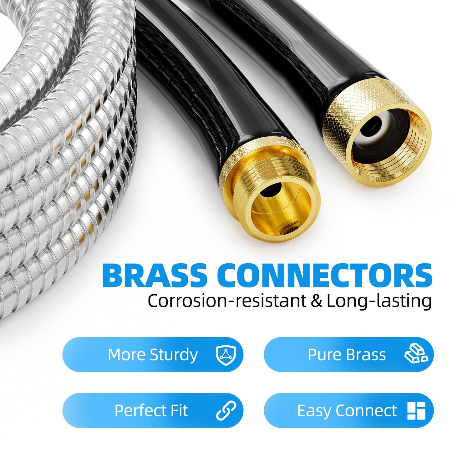 SPECILITE Stainless Steel Garden Water Hose 50 FT, Flexible and Lightweight Pipe, Non-Expandable Heavy Duty Metal Waterhose with Brass Fittings for Reel, Yard, Outdoor, Boat