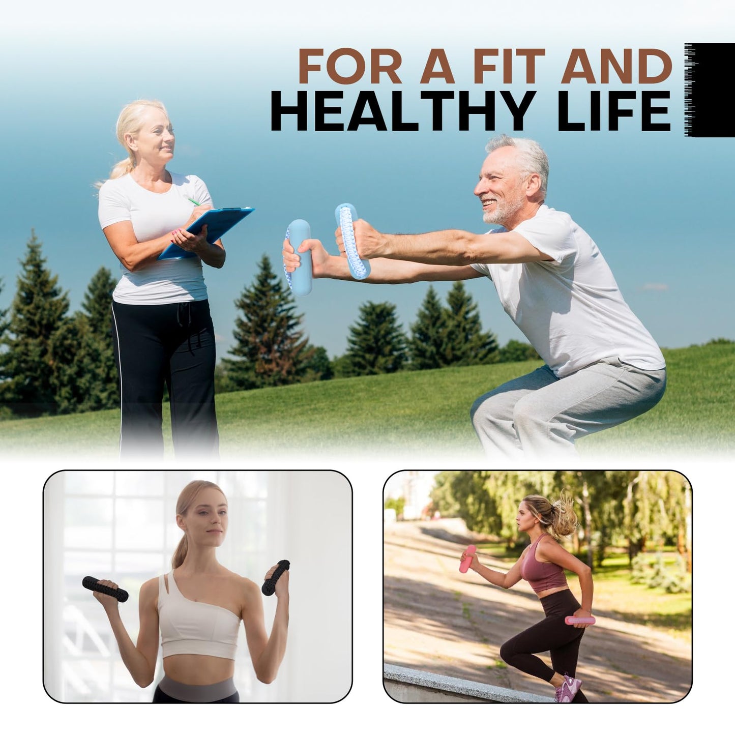 Hikeen Hand Weights Set for Women Men, Soft Dumbbells of 2 (1lb Each), Walking Weight with Hand Strap for Aerobics, Jogging, Running(Black,2lb sets)