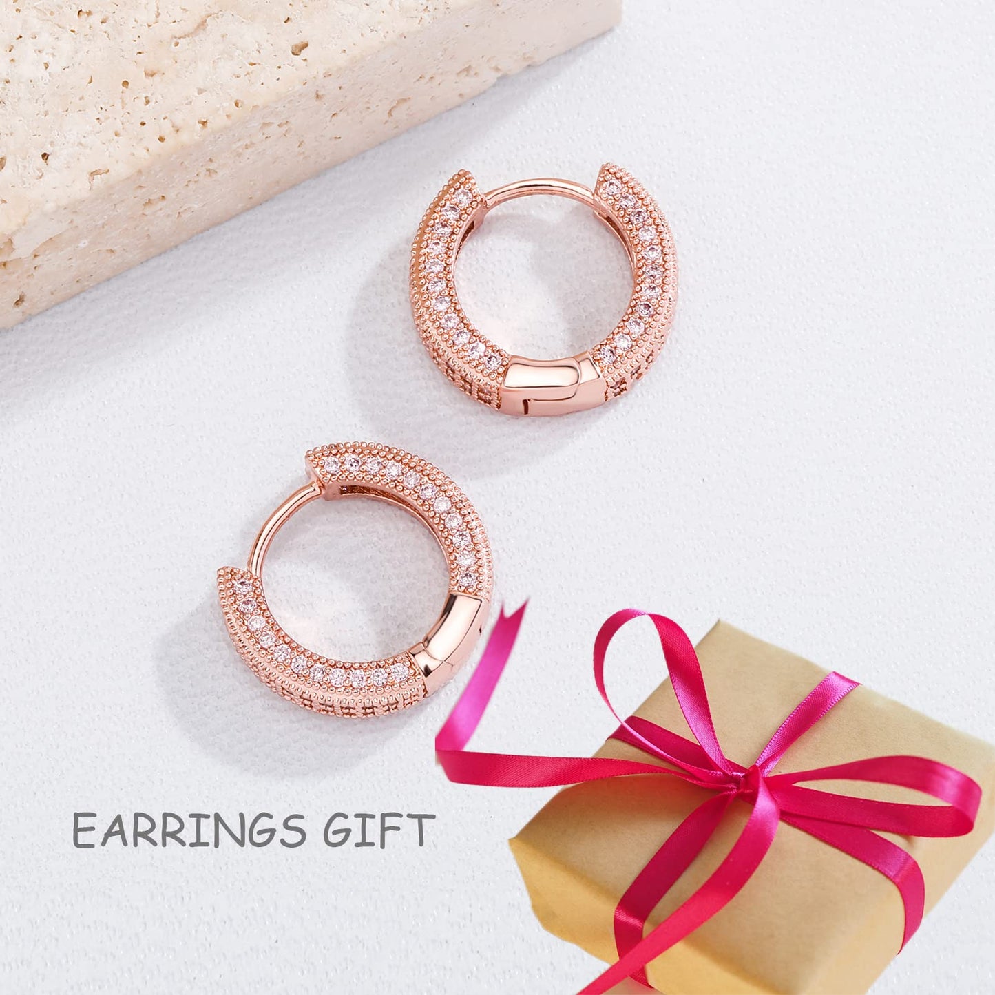 TOPGRILLZ Iced Out Hoop Earrings Cubic Zirconia Huggie Cartilage Cuff Hypoallergenic 14K Gold Plated Luxury Fashion Round Circle Earrings For Men Women-05RG