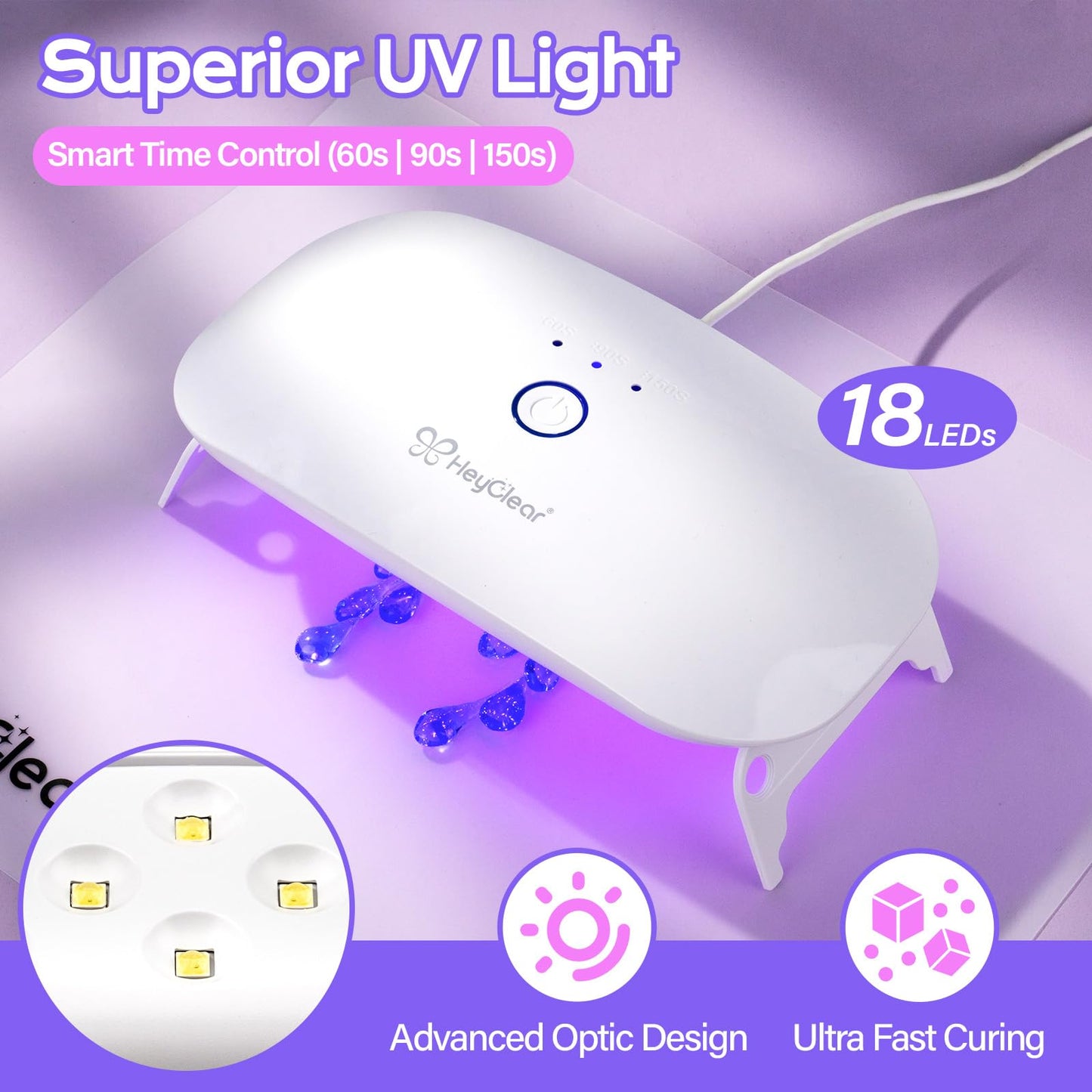 HeyClear UV Resin Kit Jewelry Making Supplies with 18 LED Beads UV Light -200g UV Resina Clear, Hard, Premixed and Fast Curing UV Glue for Coating, Create Decorations, DIY Art Crafts for Adults