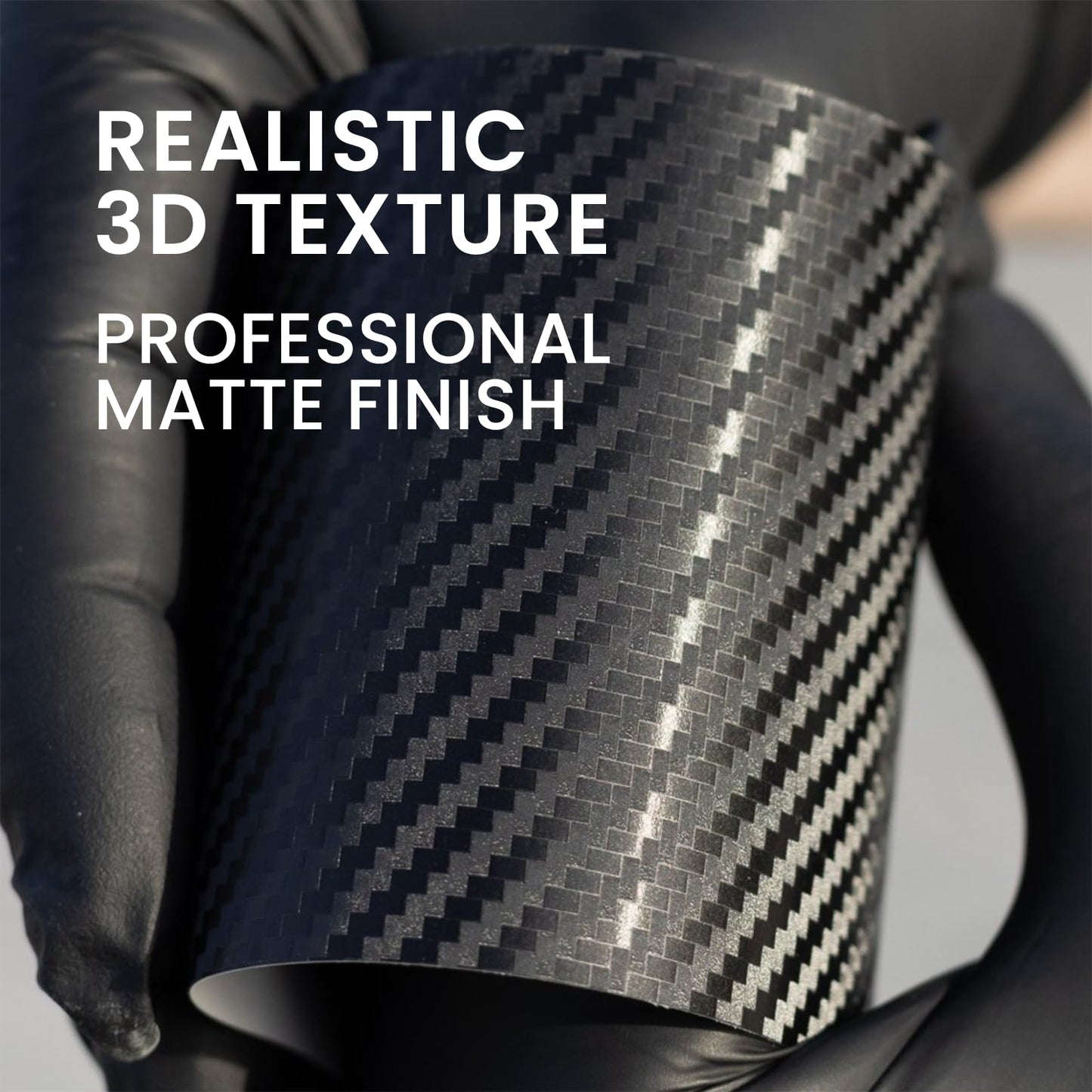 RockRose 3D Matte 3D Black Carbon Fiber Vinyl Wrap, Anti-Wrinkle, Air Release Automotive Bubble Wrap, Self Adhesive Car Vinyl Sticker DIY Decals 5FT x 92FT