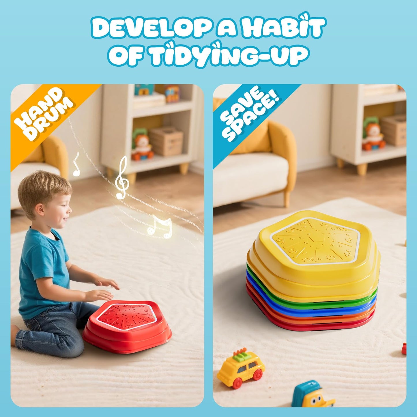 Calo 5Pcs Rechargeable Stepping Stones for Kids Toddler 3-5 with Light&Music,Balance Sensory Stepping Stones Indoor Outdoor Play,5 Long-lasting Batteries, Instant Response,Upgraded PVC, Support 200LBS