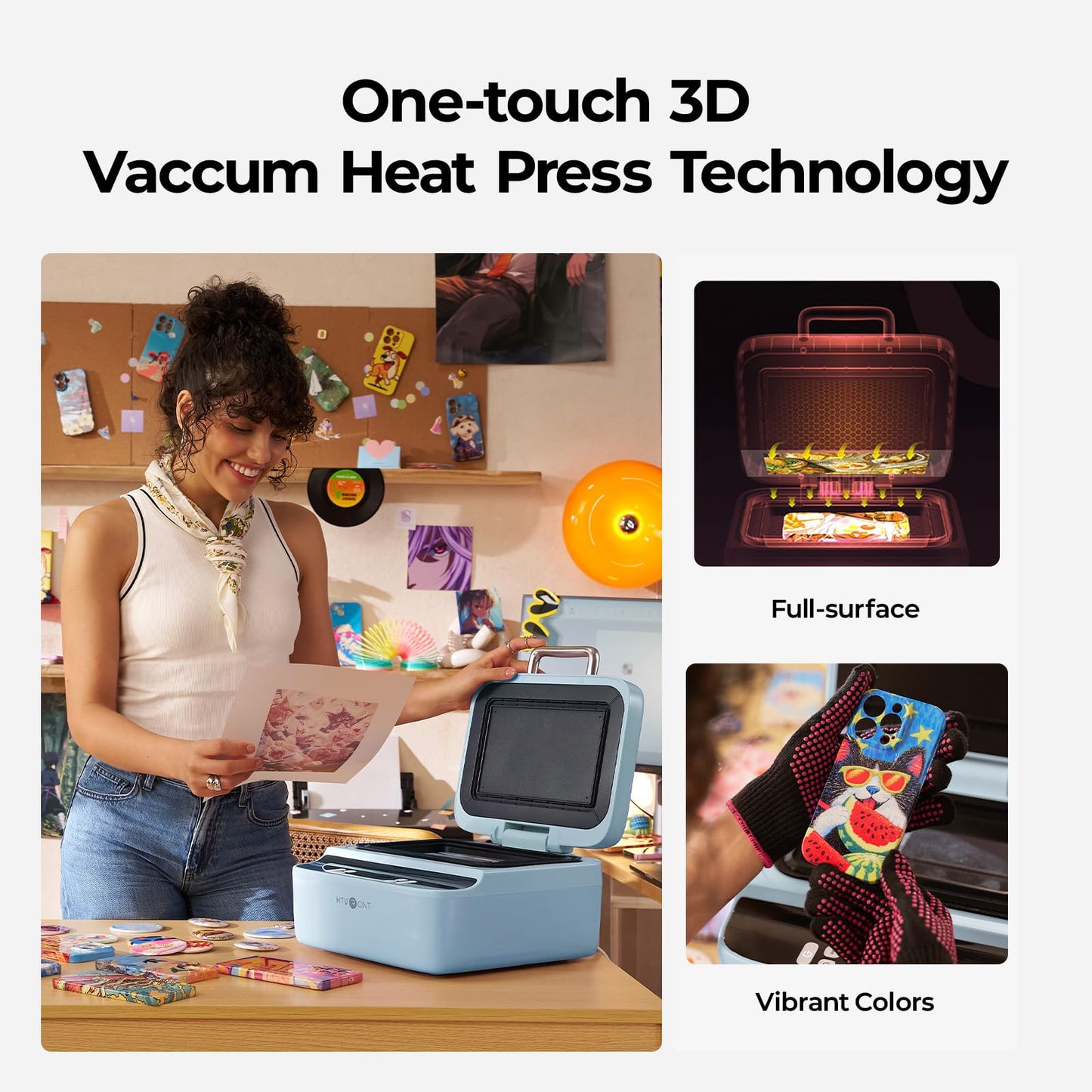 HTVRONT H17 Phone Cases Heat Press - Automatic Vacuum Heat Press Machine for Phone Cases- Sublimation Press for Custom Phone Case, Badges, Coasters, Includes Film & Fixture (Compatible with iPhone)