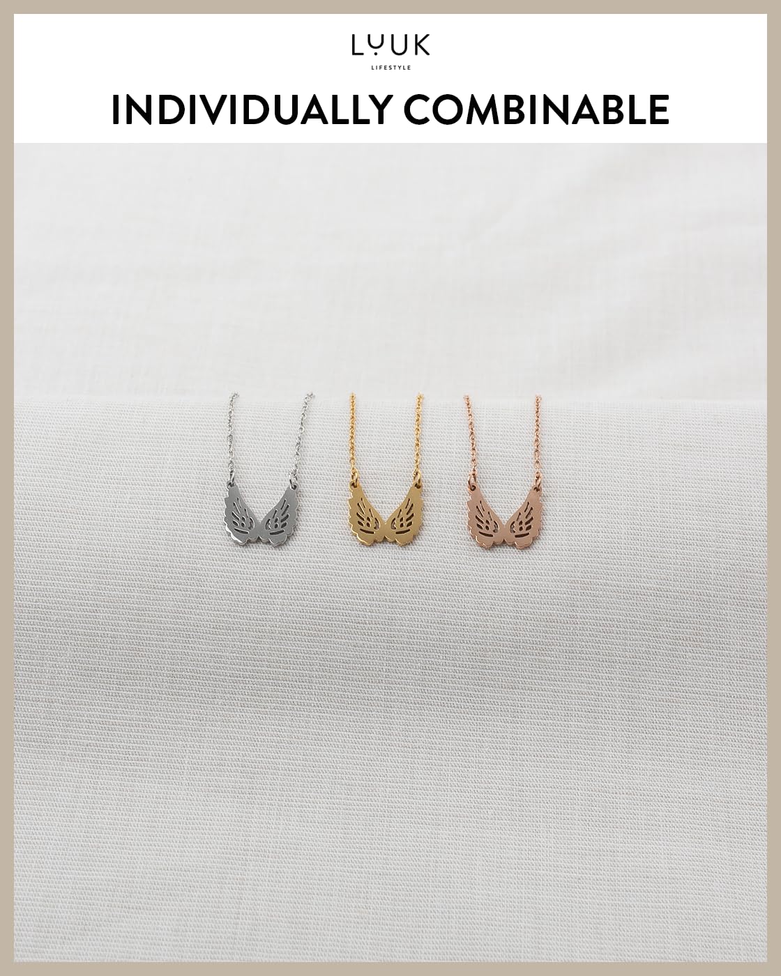 LUUK LIFESTYLE Sympathy Gift Angel Wings gold plated pendant necklace, HAPINESS Card, 19in adjustable chain, waterproof, tarnish-free, sturdy dainty simple sleek minimalist, condolences bereavement