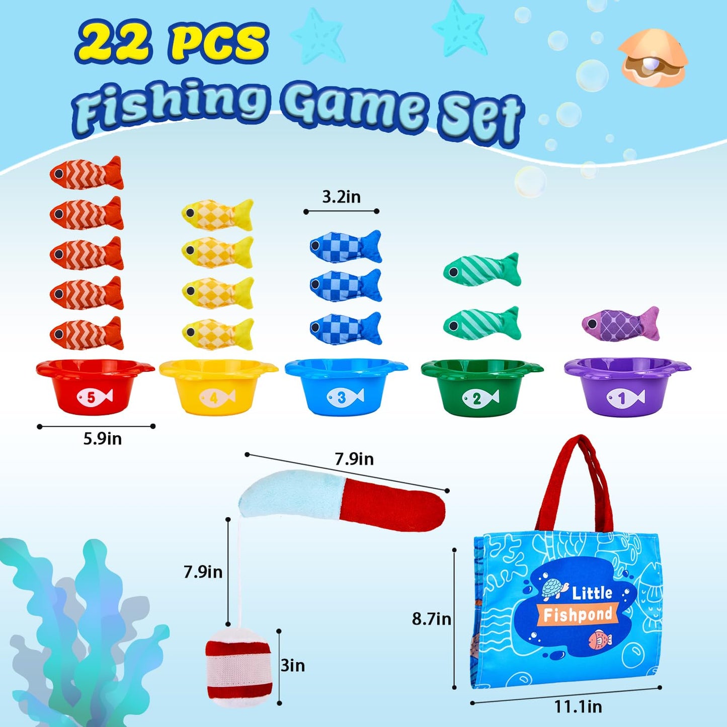 Gacoman Montessori Toys for 1 Year Old Boy Girl Birthday Gift- Cloth Fishing Game for Toddler1-3 with Stacking Cups Number Color Counting, Learning Educational Toys Baby Toys 12-18 Months