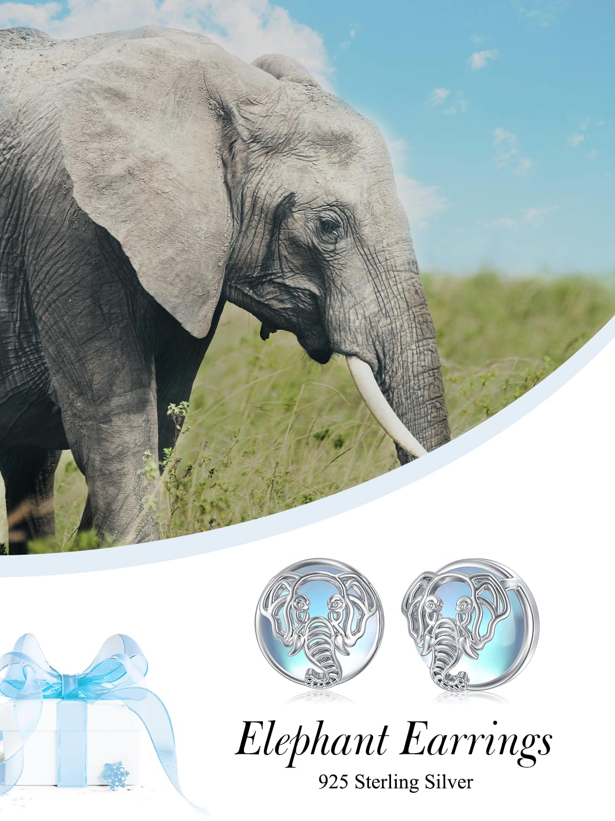 WINNICACA Elephant Stud Earrings Sterling Silver Moonstone Stud Earrings Elephant Jewelry Gifts for Women Birthday Mothers Day Gifts for Mom
