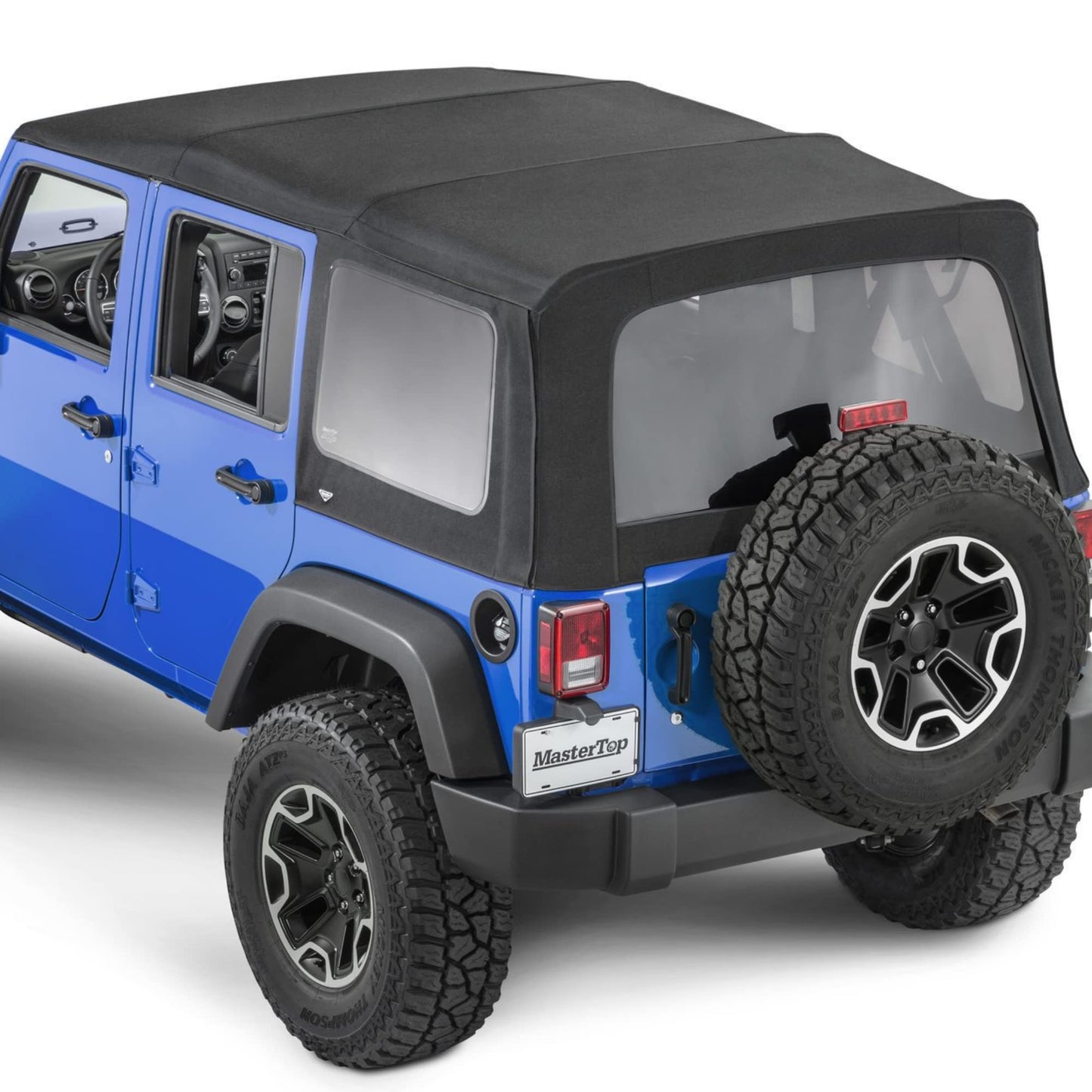 MasterTop Premium Replacement Fabric Only Soft Top - Fits Jeep Wrangler JK 4-Door 2010-2018 - Zip Up Removable Windows - DOT Approved 31% Window Tint - Upgraded Cable Style Design, Black MasterTwill