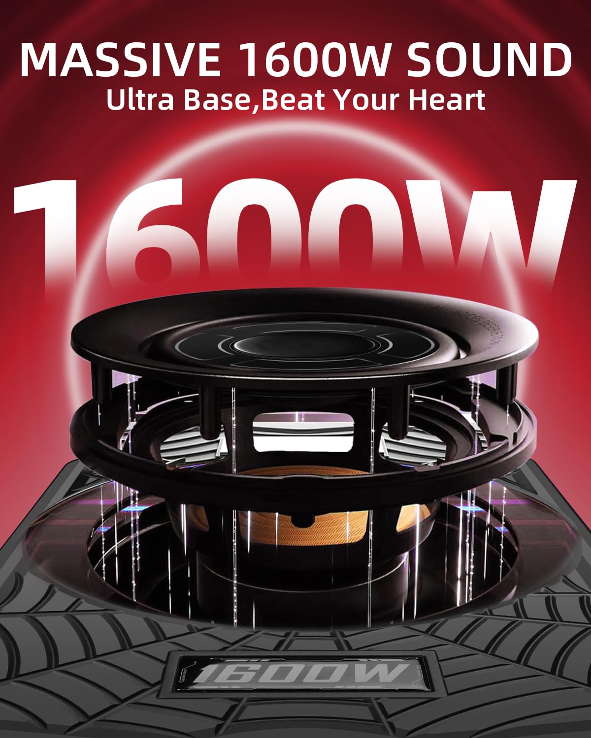 SUBPULSIX 1600W Slim Under seat Car Subwoofer and Amp Package, Powered Subwoofer with Built-in Class D Amplifier, Cast Aluminum Body, LED Ambient Light Switch, Deep Bass Subwoofer for Car, Truck, SUV