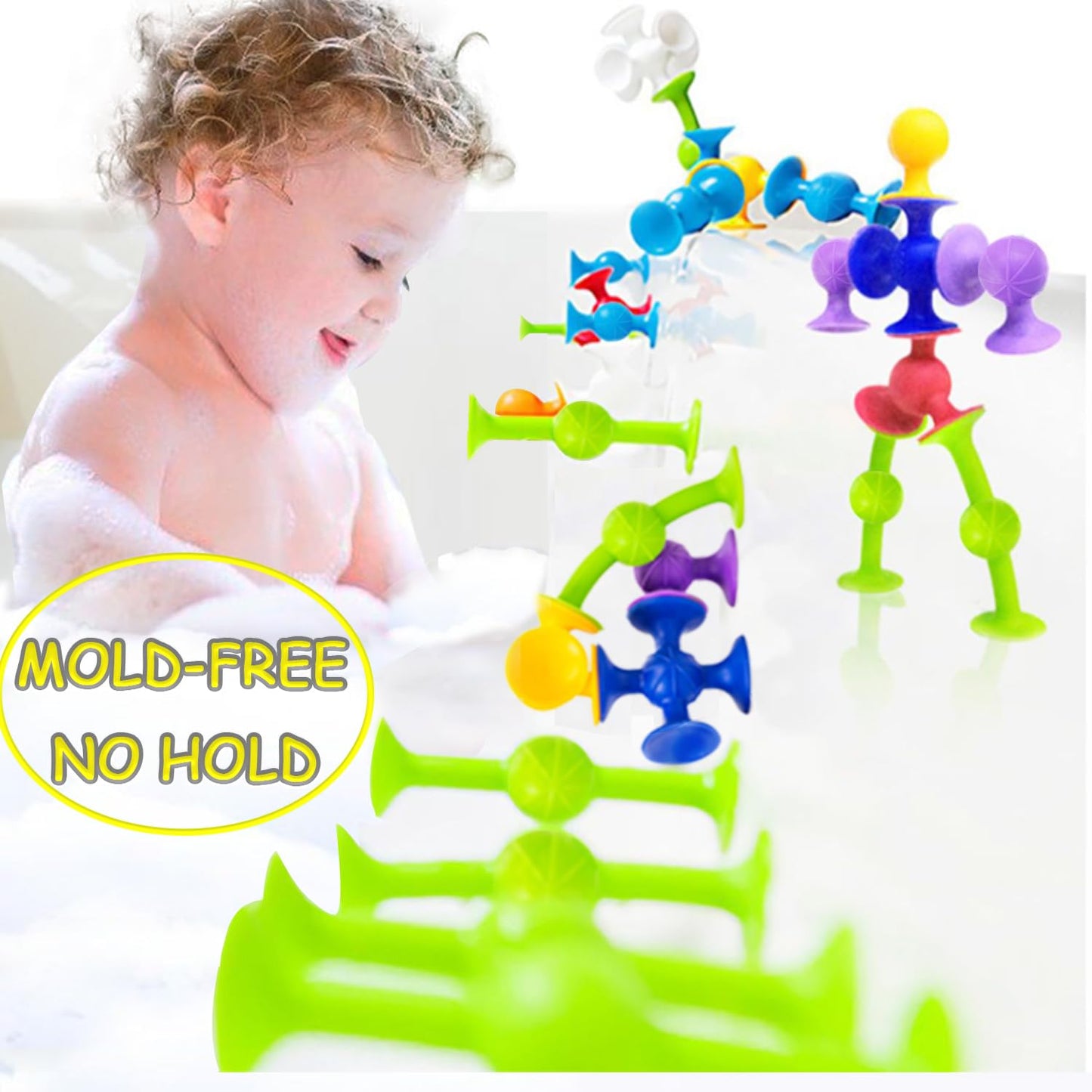 CreateView Suction Bath Toys for Baby, 24 Piece Starter Set Suction Cup Toys Stocking Stuffers Preschool Sensory Fidget Toys for Toddlers 1-3 4-8 | No Hole Bath Toy | BPA Free OT(Large)