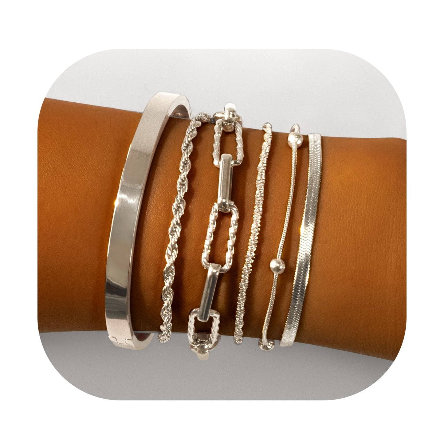 Gold Bracelets for Women, Exquisite 18K and 14K Real Gold-Plated Bracelet Stacking Sets, Waterproof Cuban Chains, Paperclip Chain , Cuff Bangles, Non Tarnish,Jewelry Gifts for Women (18Ksilver 6)