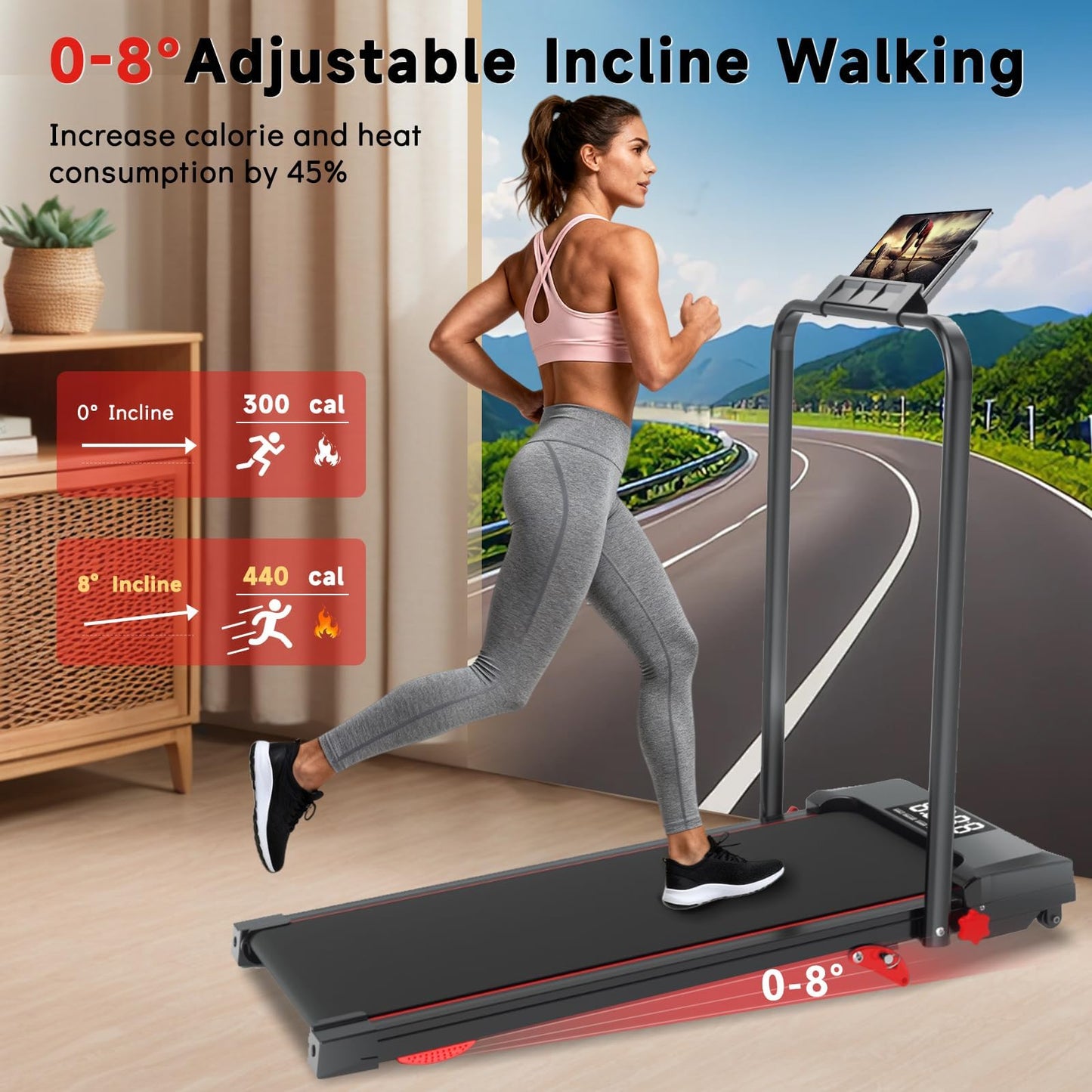 Joxir Walking Pad Treadmill with Incline, 7.5MPH Under Desk Treadmill for Home Office, 360 Lbs Capacity Portable Treadmills with Remote Control, Led Display