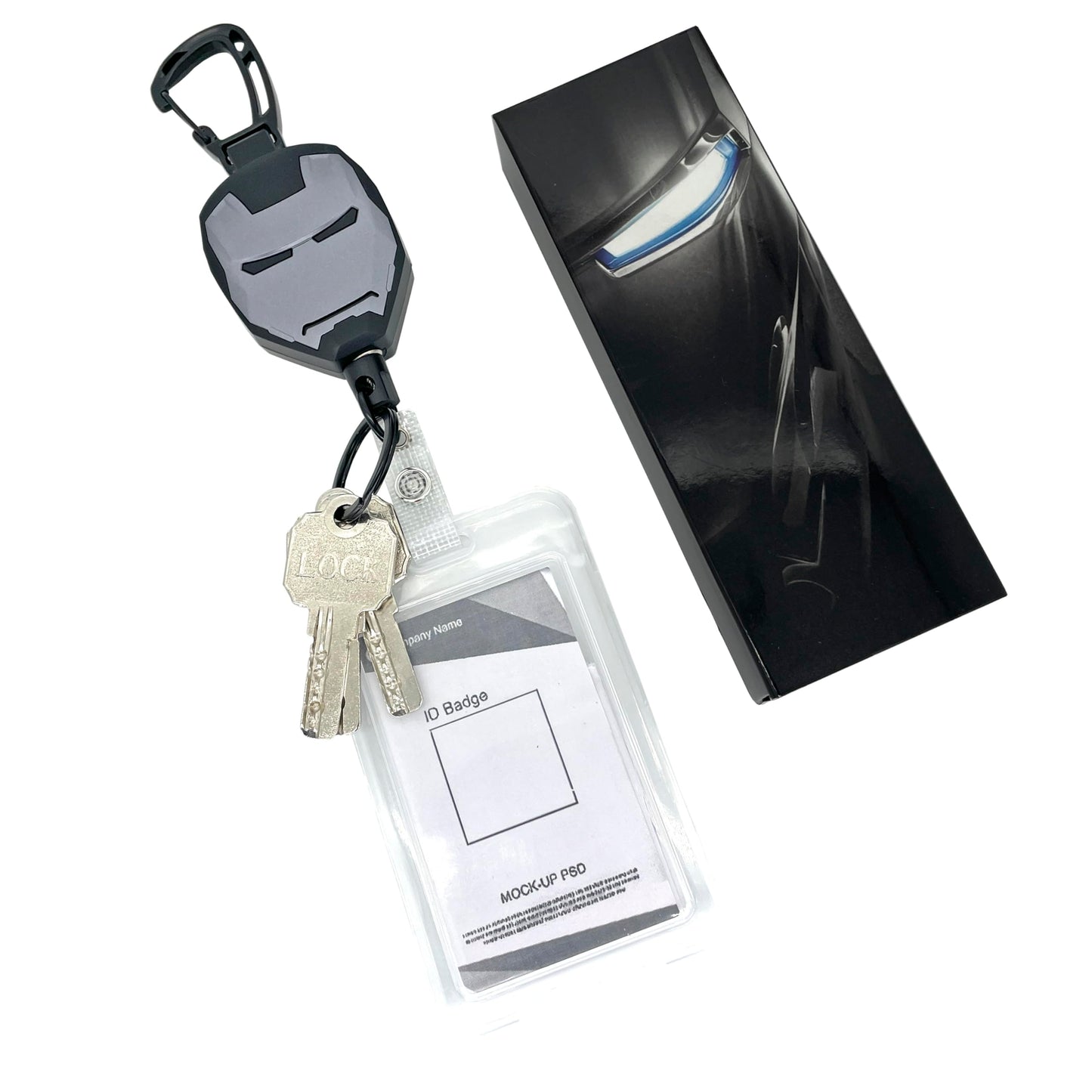 CXIBIKL Retractable Keychain, Badge Reel Keyring Keychain for Men Gifts, Heavy Duty Carabiner Badge Holder, Tactical ID Badge Reel with 29.5” Steel Retractable Cord, 8.0 oz 1-pack