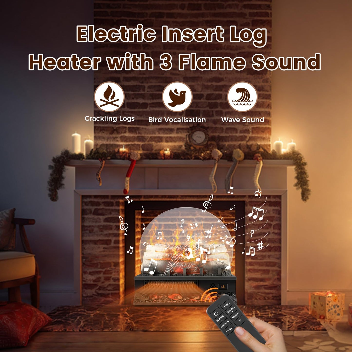 21" Freestanding Electric Fireplace Log Set with Cracking Sound, Fireplace Insert Heater with 8H Timer, 750w/1500w, 5 Flame Brightness & 5 Flicker Speeds, Overheat Protection, Remote Control