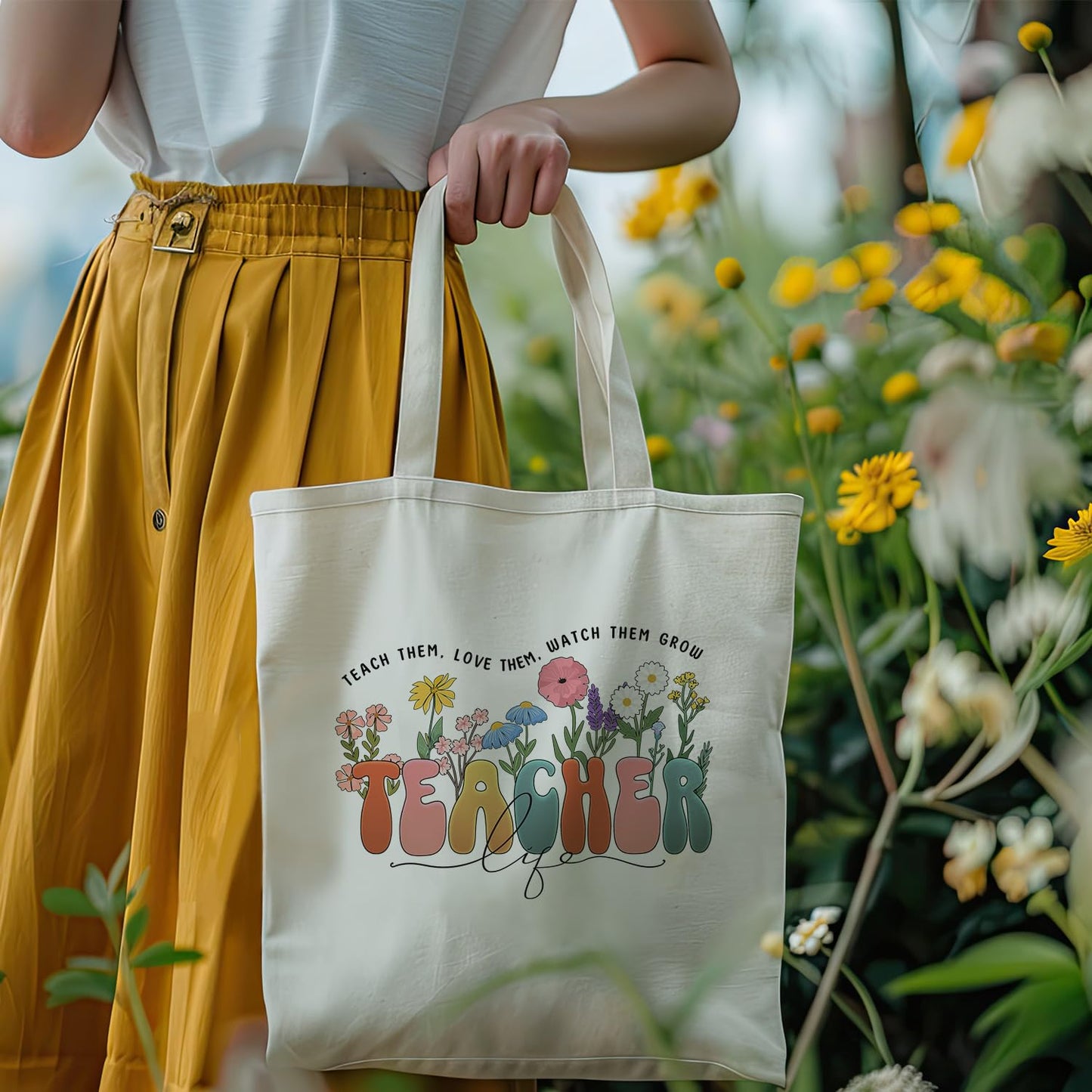 bmuvghi Teacher Appreciation Gifts Canvas Tote Bag Reusable Shopping Grocery Bags Birthday Gift for Teachers Women