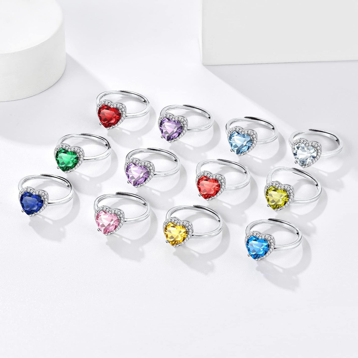 Bestyle Flattering June Alexandrite Teardrop Crystal Rings Halo Cubic Zirconia Rings for Women Dainty 925 Sterling Silver Hypoallergenic Adjustable Rings, Size #6-#12
