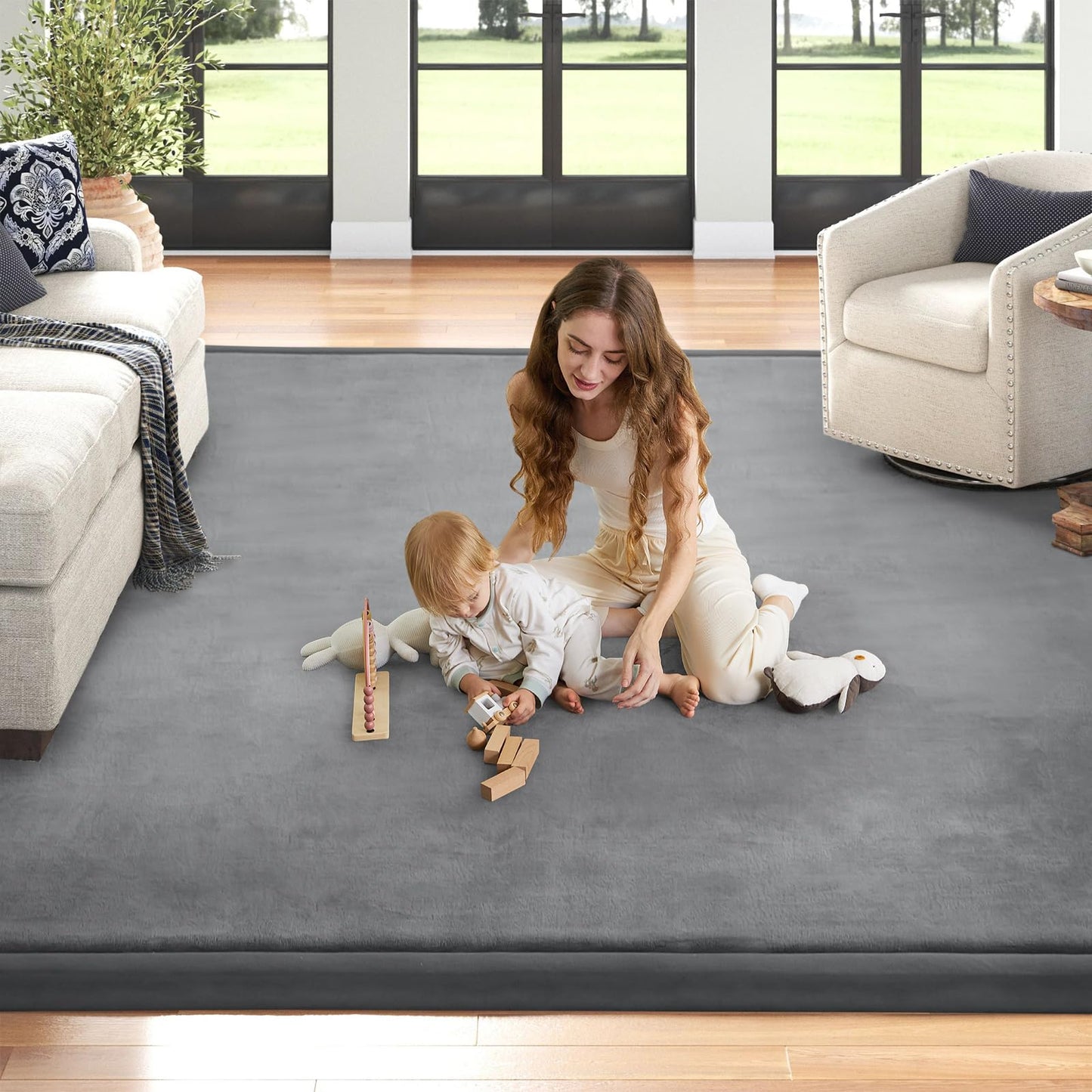 ILPEOD Baby Play Mat for Floor Nursery Rug Muscle Mat Area Rug Playroom Rug 50"x50" Playpen Mat Elastic Foam 1.3" Thick Crawling Mat For Babies,Toddlers, Infants, Kids,Grey