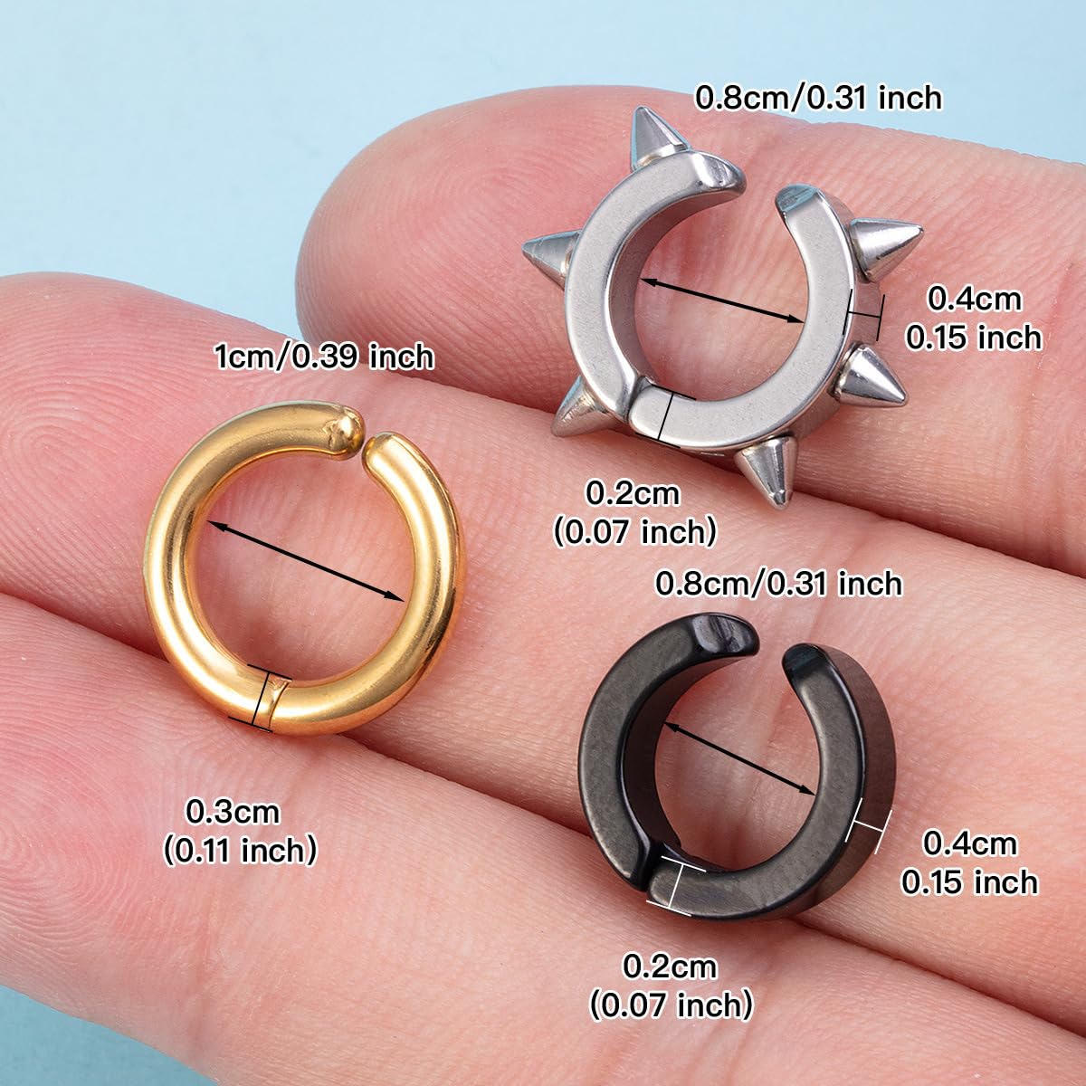 Niaspi 3Pcs Ear Cuff Earrings for Women Men Stainless Steel Non Piercing Clip On Cartilage Earrings Fake Huggie Hoops Earrings Gold/Silver/Black (Black)