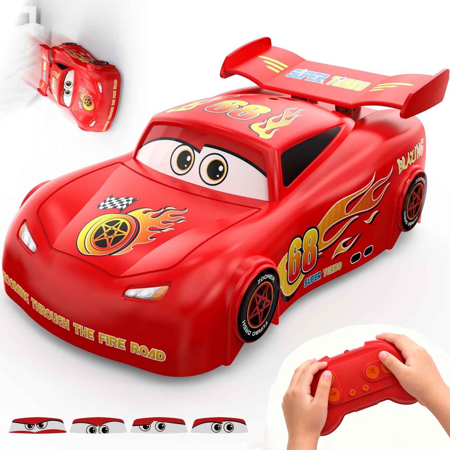 JOI MEW Wall Climbing RC Car Toy with Expression Stickers, 360° Rotating Remote Control Stunt Car, Rechargeable Toy Car for Kids Boys Girls Ages 3-12 Indoor Gift