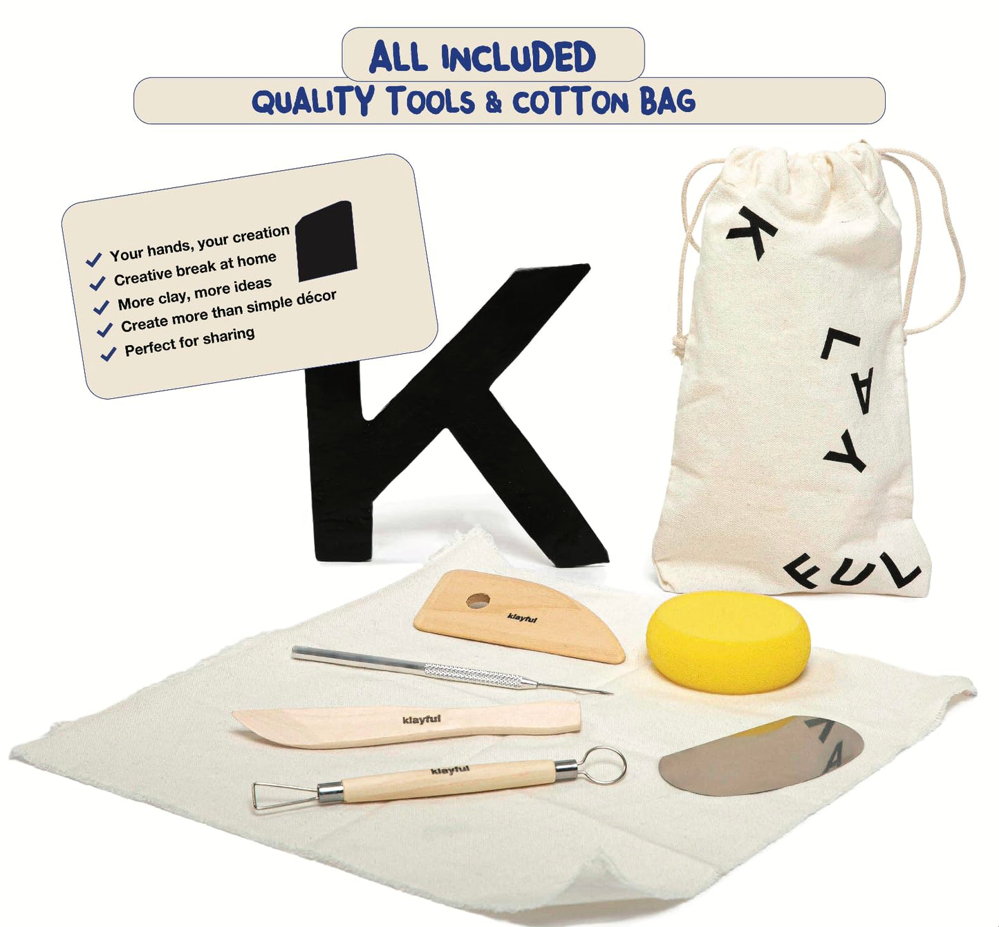 KLAYFUL Pottery Kit for Adults β 6,6lbs Air Dry Clay Pottery Set with Tools, Paints & Brushes β DIY Arts & Crafts Kit for Beginners & Couples | Creative Gift Set for Relaxing Date Night Crafts
