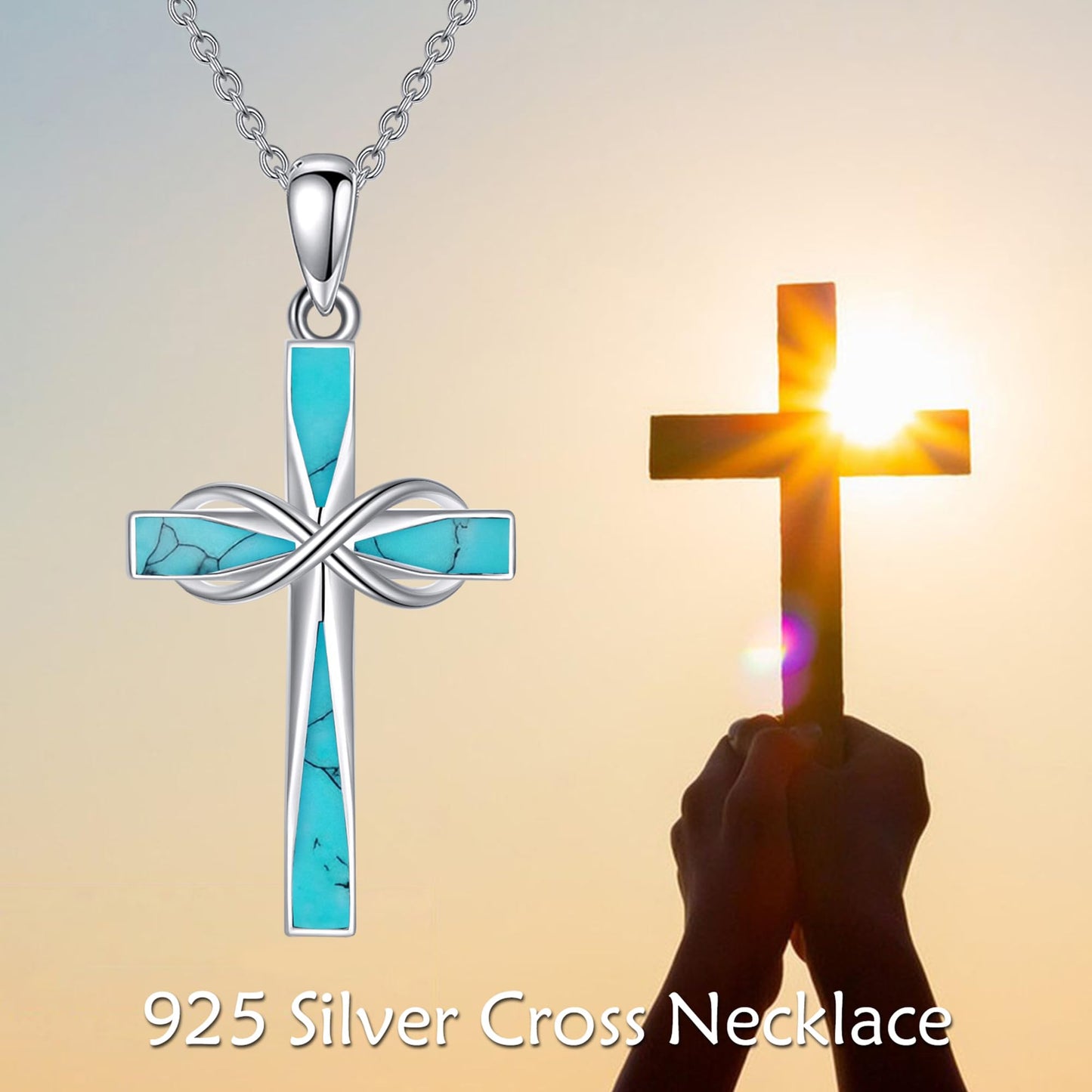 ONEFINITY Turquoise Cross Necklace 925 Sterling Silver Infinity Cross Pendant Necklace Western Jewelry Gifts for Women Men