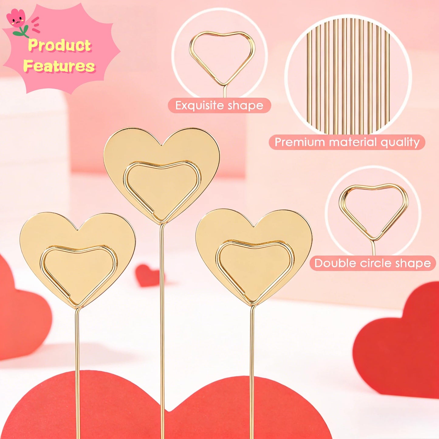 HauLife Metal Wire Floral Picks, 50 Pcs Thickened Picture Sticks for Centerpieces, Photo Picks Card Holder for Weddings, Parties, Kitchen & Office Decor