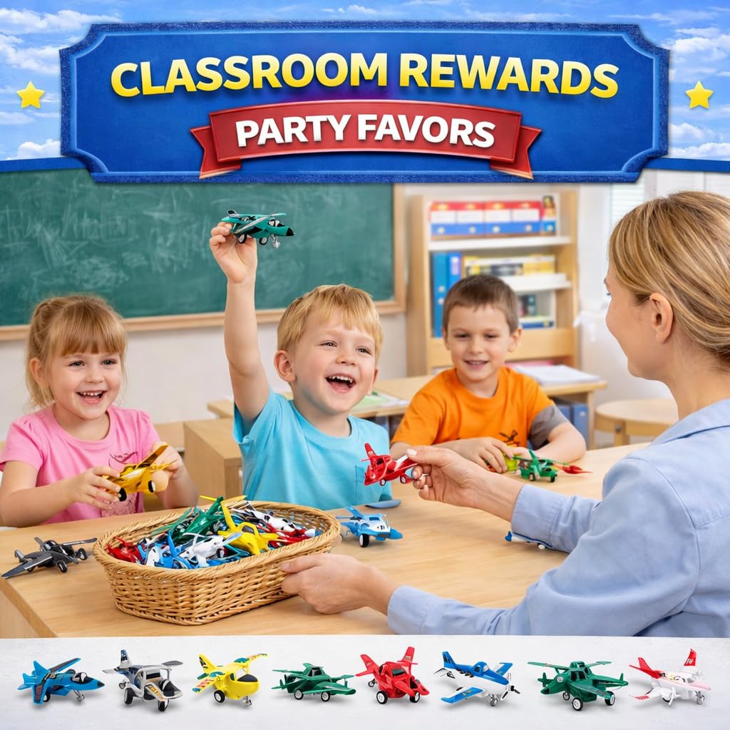 Liberty Imports Pull Back Airplanes Toys Vehicle Playset, Variety Pack of Helicopters, Stealth Bombers, Fighter Jets, Aircraft, Planes for Kids Toddlers Party Favors (12 Pack)
