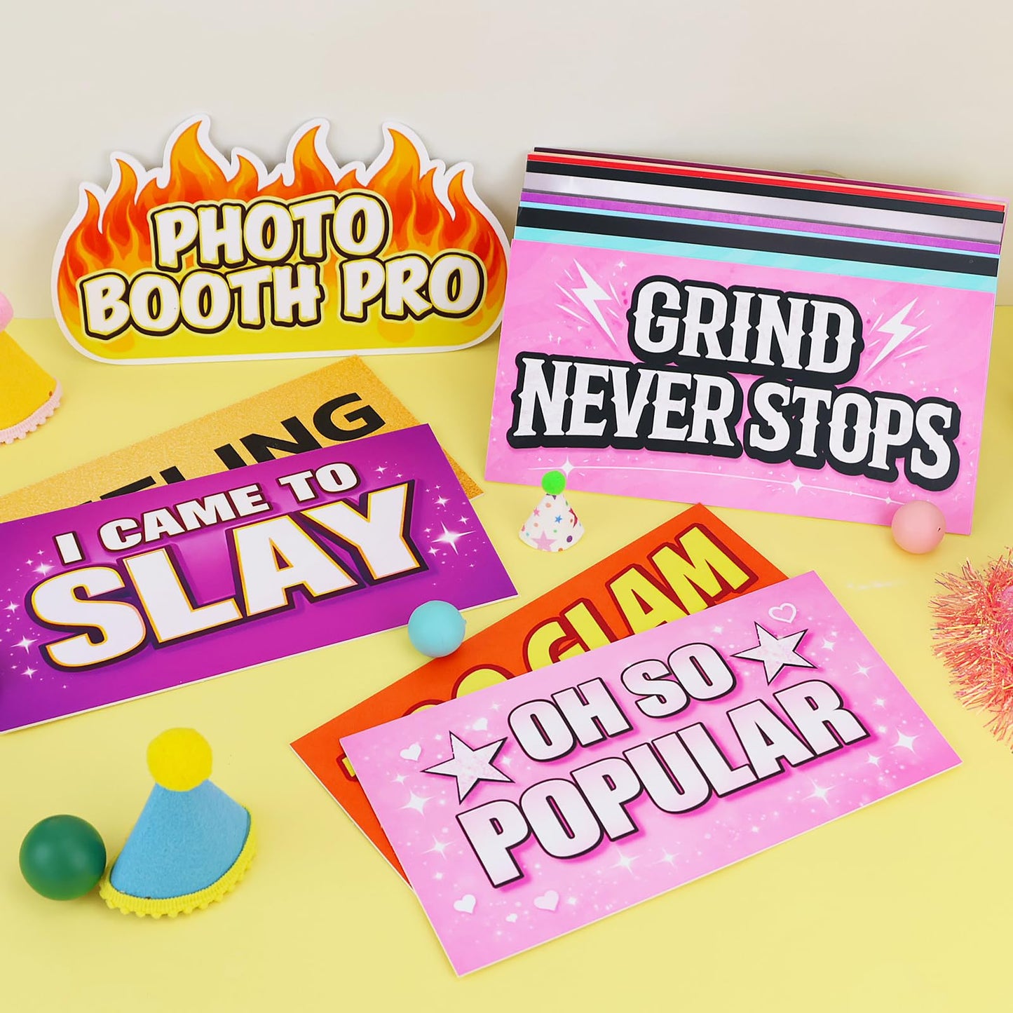 AOGROWTH 16 Designs Fun Photo Booth Props 11x5.5 Inch Selfie Signs Funny Photo Booth Props for Party Supplies Water Proof PVC Signs Party Supplies