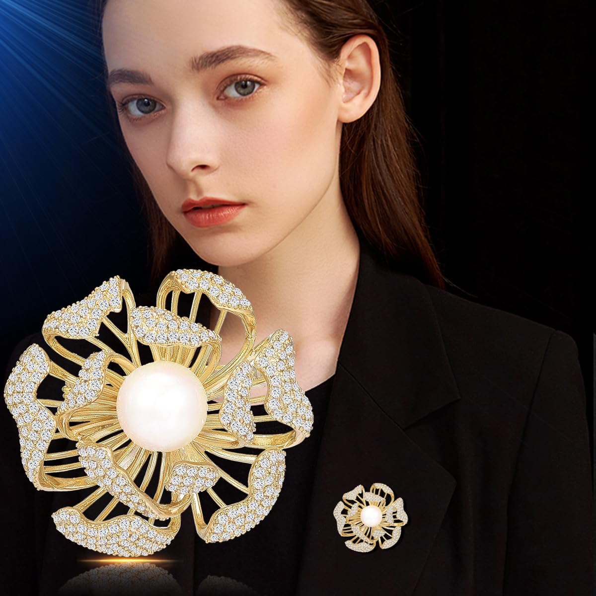AILONMEI Brooches for Women Fashion, Elegant Designer Costume Corsage Pearl Brooches & Pins Christmas Gift (Lotus)