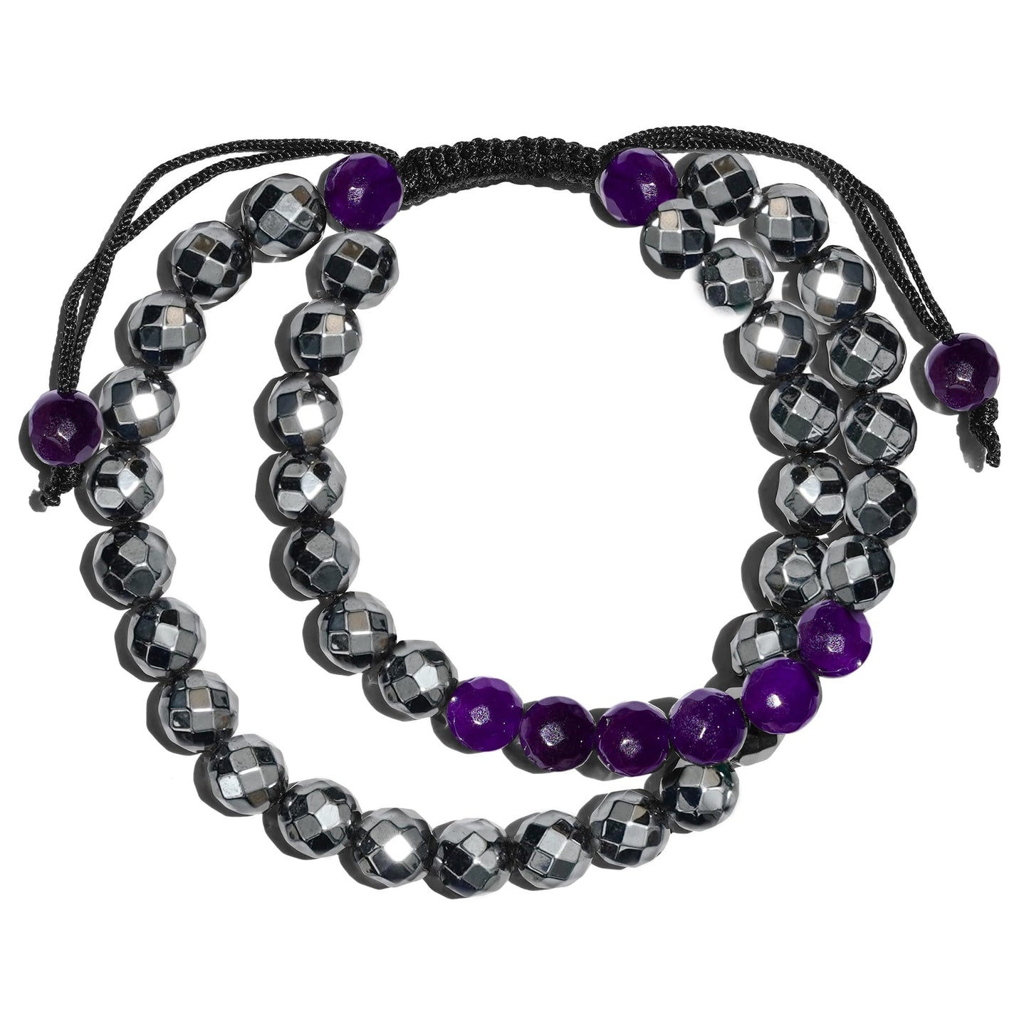 Crystal Bracelet, Hematite & Amethyst Chakra Healing Crystal Bracelets for Men & Women, Spiritual, Positive Energy & Balance, Handmade 8mm Crystal Beads Adjustable Bracelets by Karma Pledge