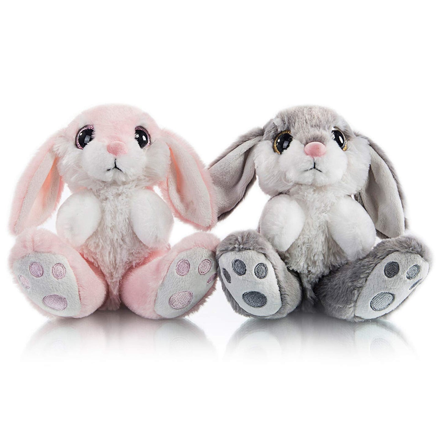 My OLi 2 Pack Easter Bunny Stuffed Animals 7 Inch Small Stuffed Bunny Soft Plush Rabbit Toys with Floppy Ears Bedtime Friend Soft Toy Easter Gifts for Kids Girls & Boys, Gray & Pink