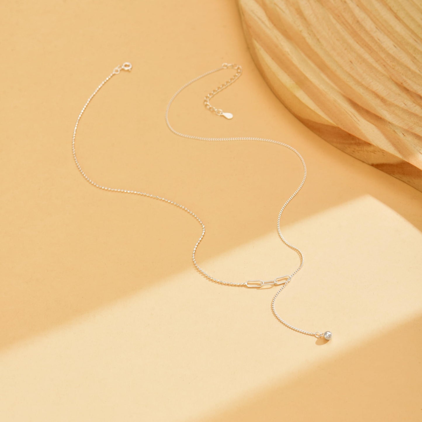 Lariat Necklace for Women,925 Sterling Silver Dainty Y Shaped Bead Necklaces Adjustable Beaded Drop Necklaces Irregular Choker Necklace for Mother Daughter Birthday Mother's Day Jewelry Gifts (Silver)