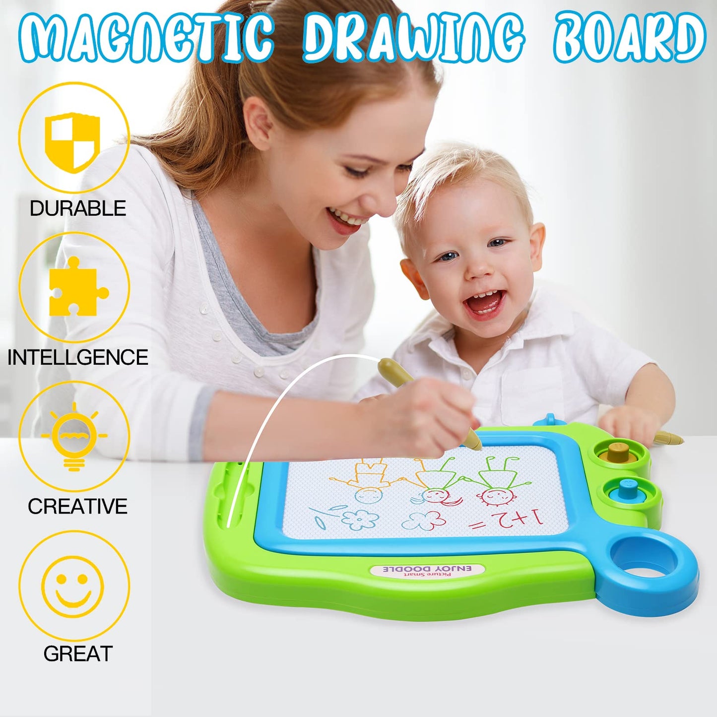 Toddler Toys for Girls Boys Age 3 4 5 Year Old, Magnetic Drawing Board with 1 Pen, Erasable Writing Doodle Board for Kids with 2 Stamps, A Etch Birthay Gift for 3 Year Old Travel Toys Sketch Boards